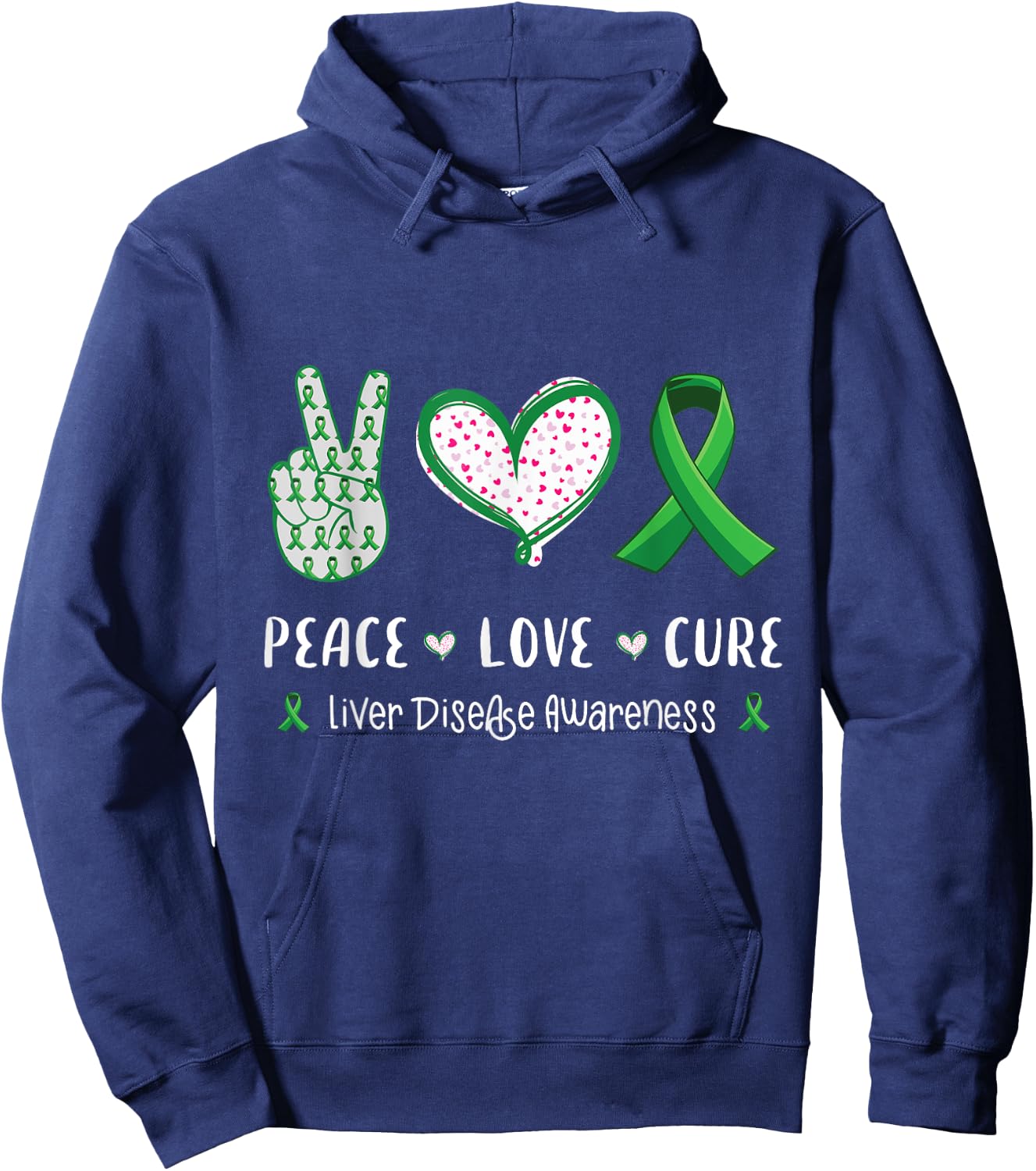 Peace Love cure Liver disease awareness men women kids boys Hoodie - Hoodie | Navy