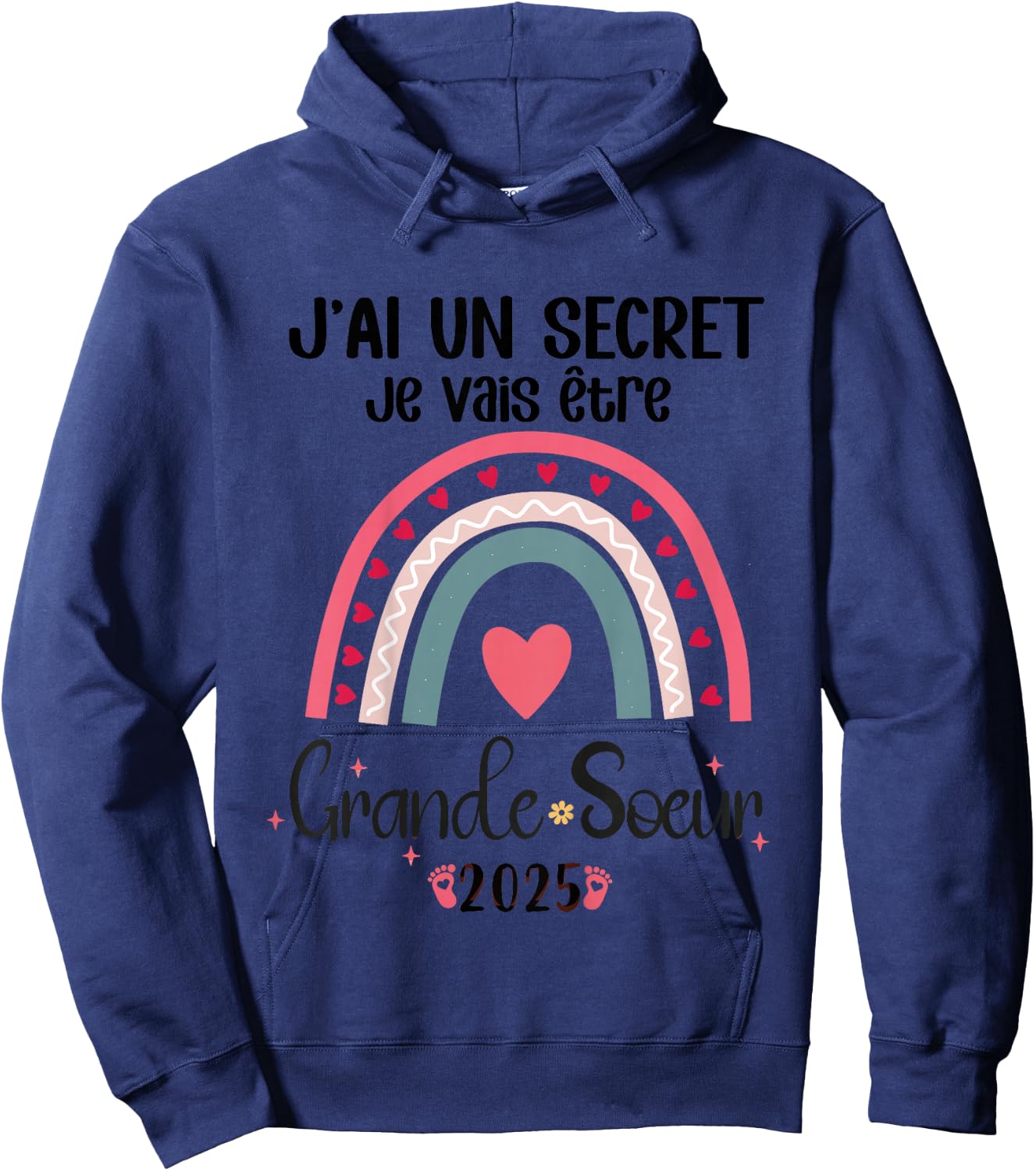 Child Future Big Sister 2025 Je Vais Etre Grande Soeur , white, 2 Hoodie - Hoodie | Navy