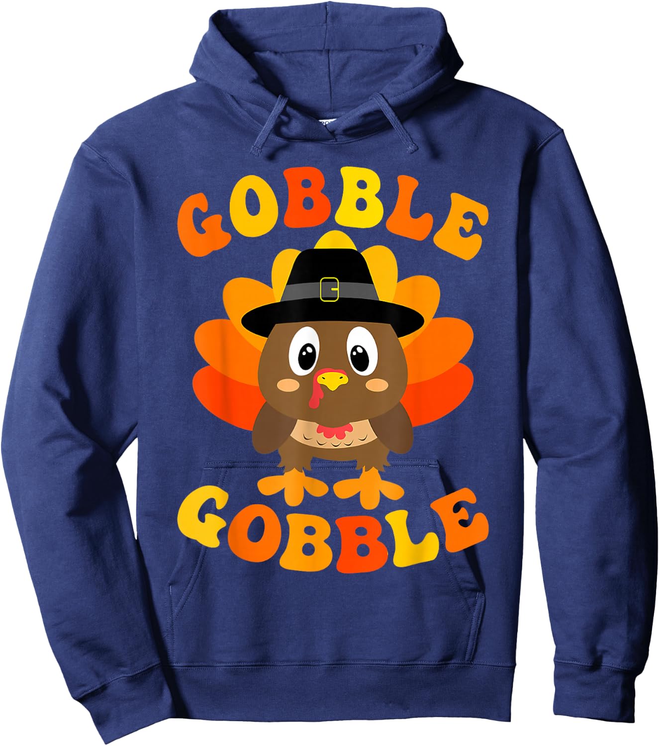 Cute Gobble Gobble Turkey Pilgrim Little Boys Thanksgiving Hoodie - Hoodie | Navy