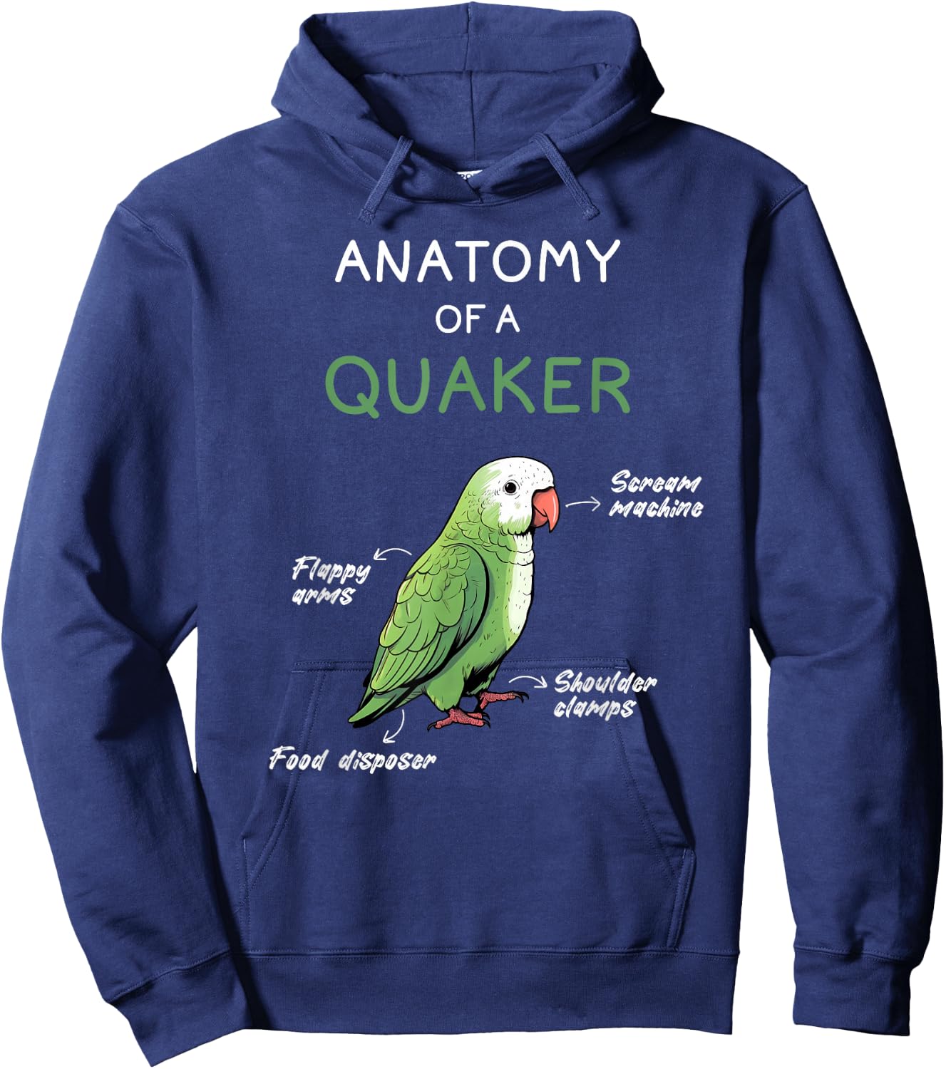 Quaker Shirt Funny Anatomy of a Quaker Parrot Monk Parrot Hoodie - Hoodie | Navy