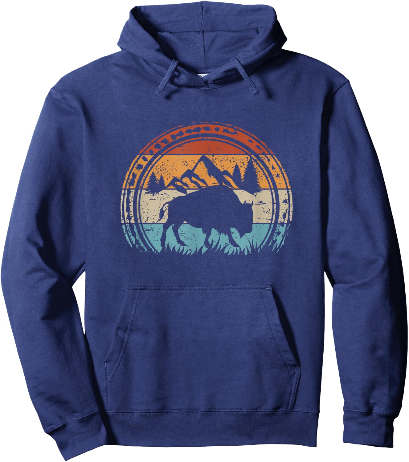 Retro Bison National Park Wildlife Vintage American Buffalo Hoodie - Hoodie | Navy