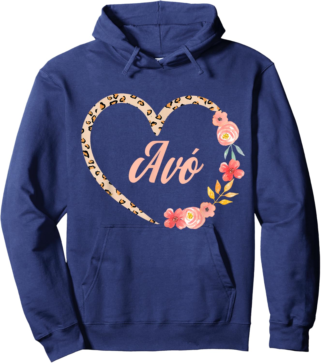 Avo Mother’s Day Portuguese Grandma Leopard Floral Heart Hoodie - Hoodie | Navy