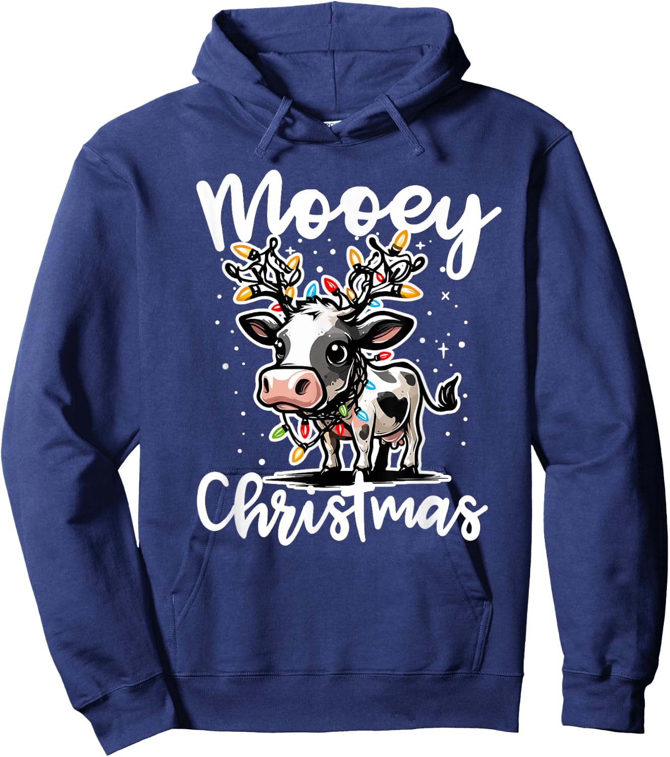 Mooey Christmas Heifer Cow Reindeer Christmas Lights Hoodie - Hoodie | Navy
