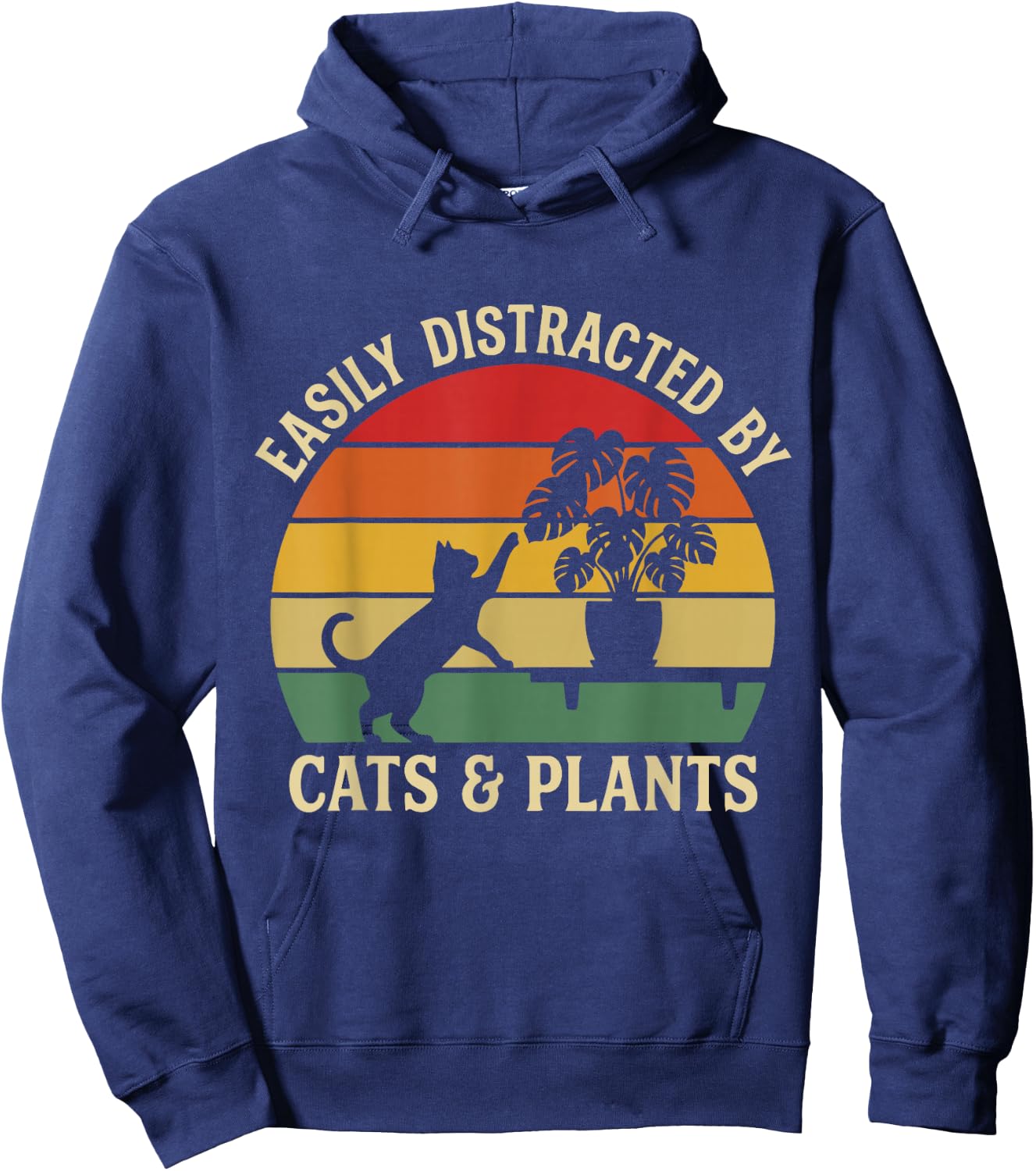 Easily Distracted By Cats and Plants Funny Pet Design Hoodie - Hoodie | Navy