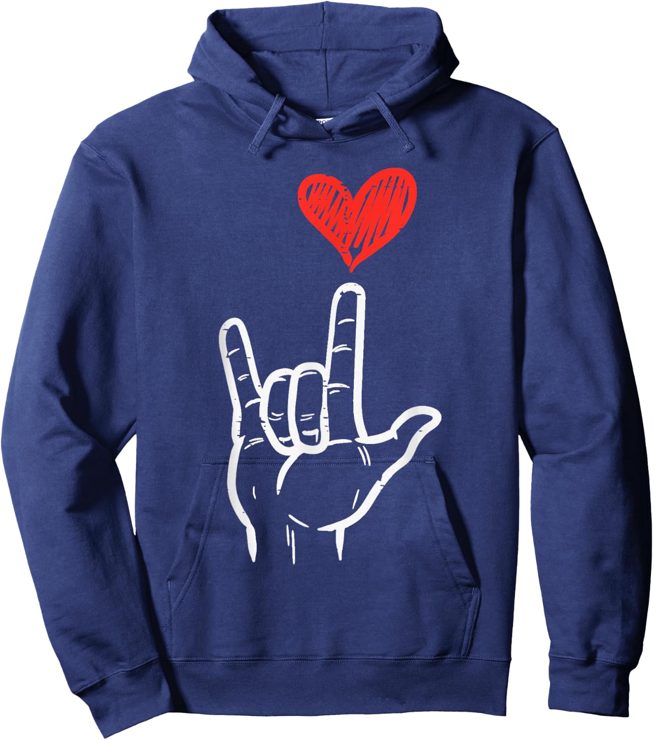 Valentines Day I Love You Hand Sign ASL Heart Women Kids Men Hoodie - Hoodie | Navy