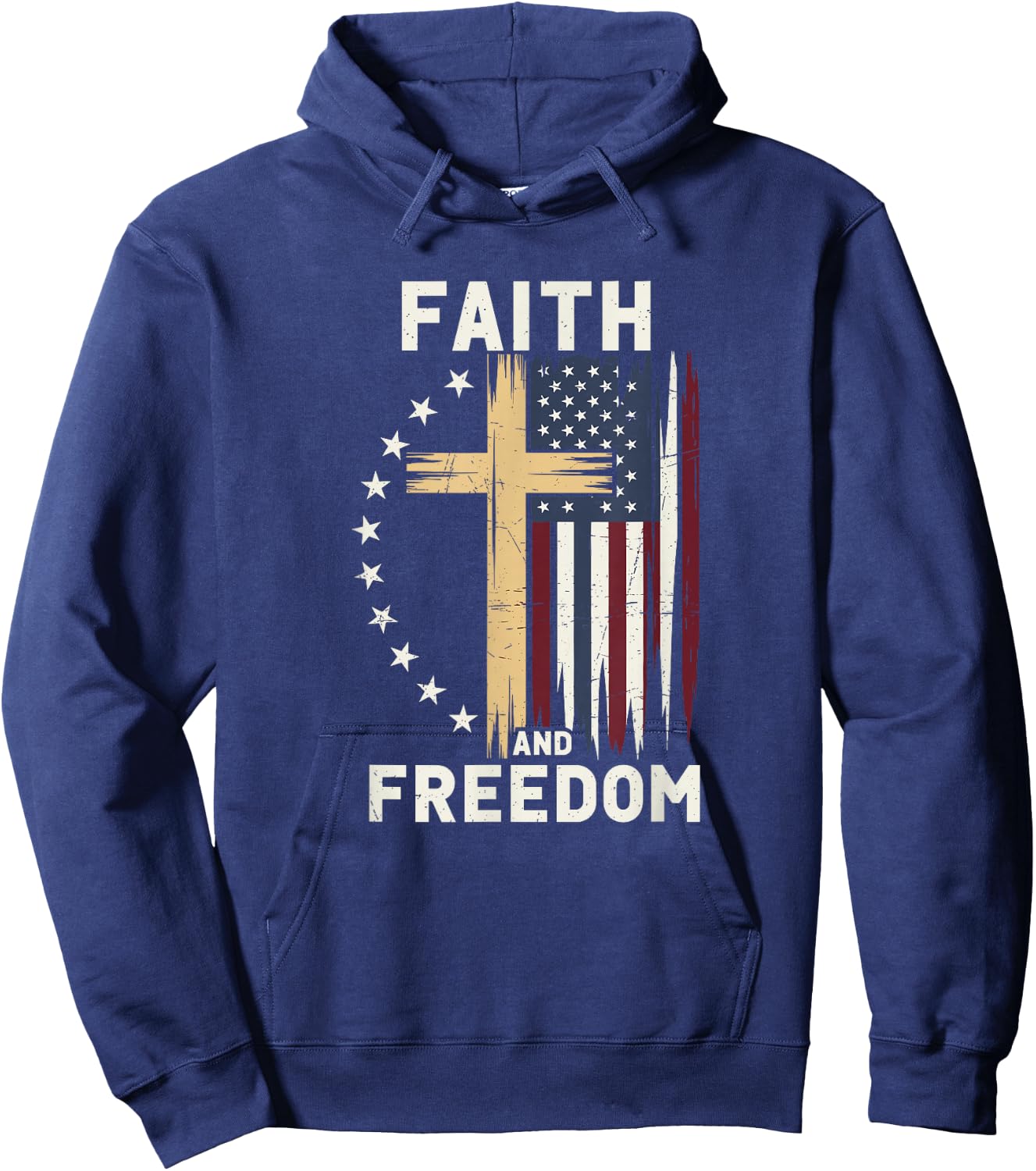 Faith and Freedom Patriotic Christian USA Flag Graphic Cross Hoodie - Hoodie | Navy