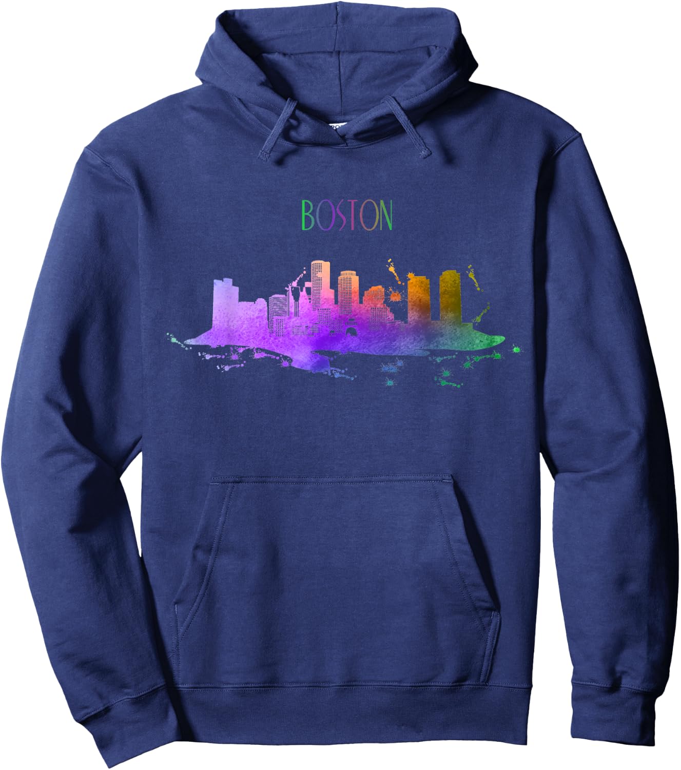 Boston Skyline Watercolour Souvenir Pride Massachusetts Hoodie - Hoodie | Navy