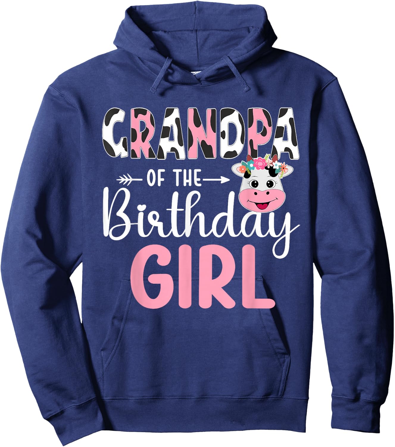 Grandpa Of The Birthday Girl Farm Cow 1 St Birthday Girl Hoodie - Hoodie | Navy