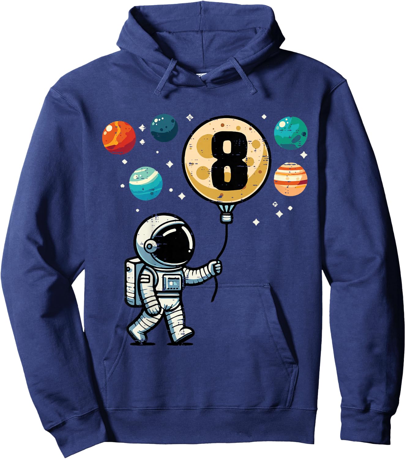 Kids 8th Birthday Astronaut Planets 8 Year Old Bday Boys Kids Hoodie - Hoodie | Navy
