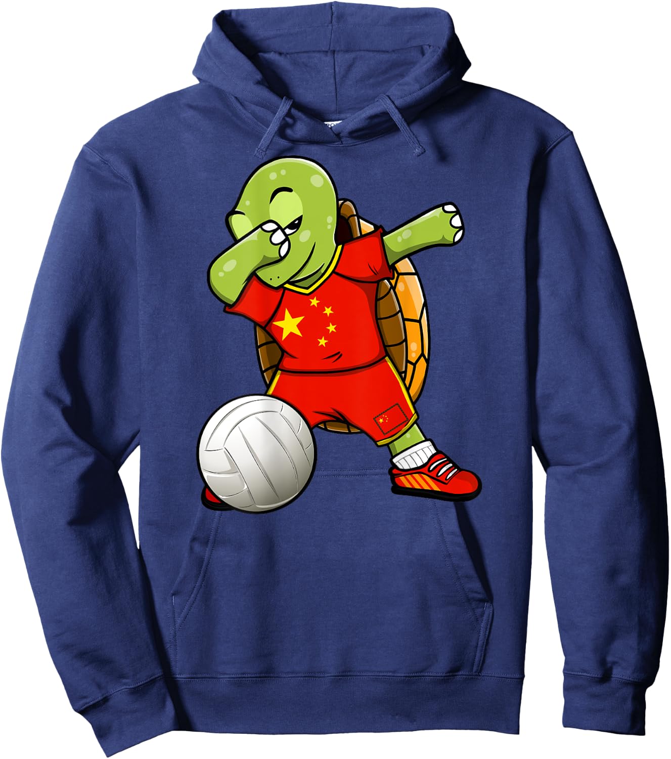 Dabbing Turtle China Volleyball Fans Jersey Chinese Flag Hoodie - Hoodie | Navy