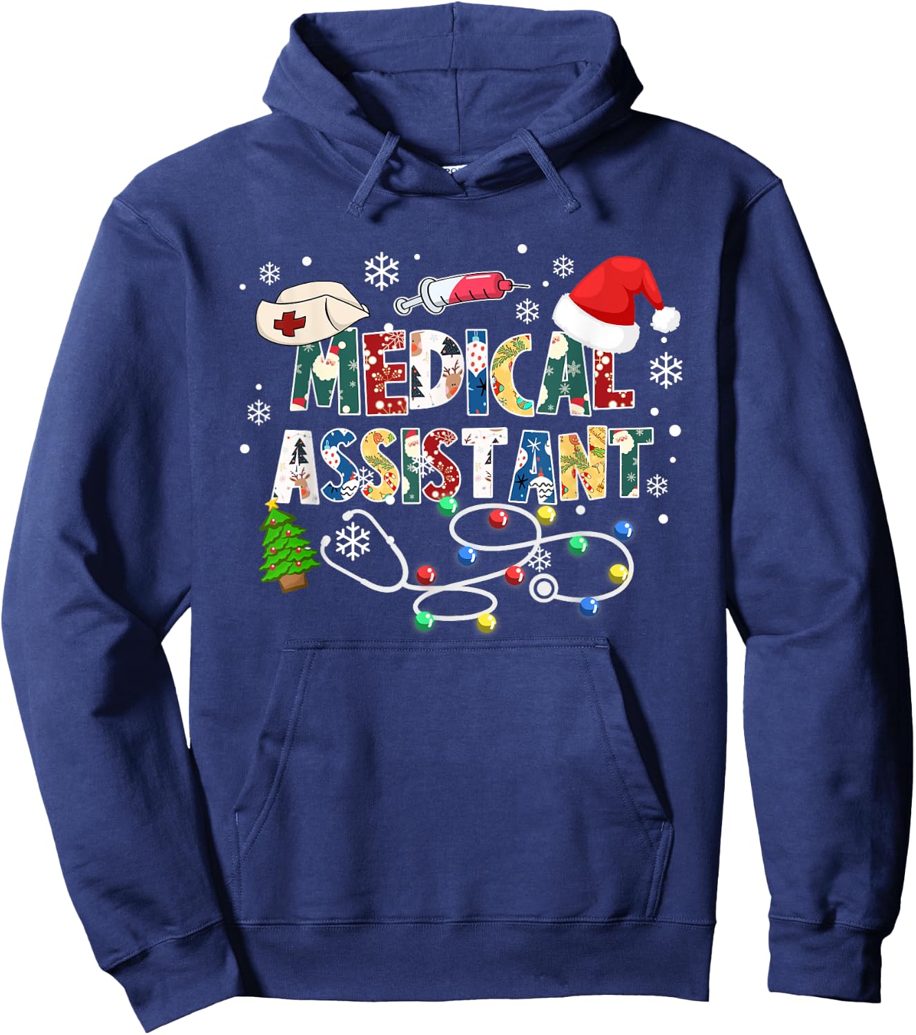 Medical Assistant Christmas Stethoscope Scrub Top Women Hoodie - Hoodie | Navy