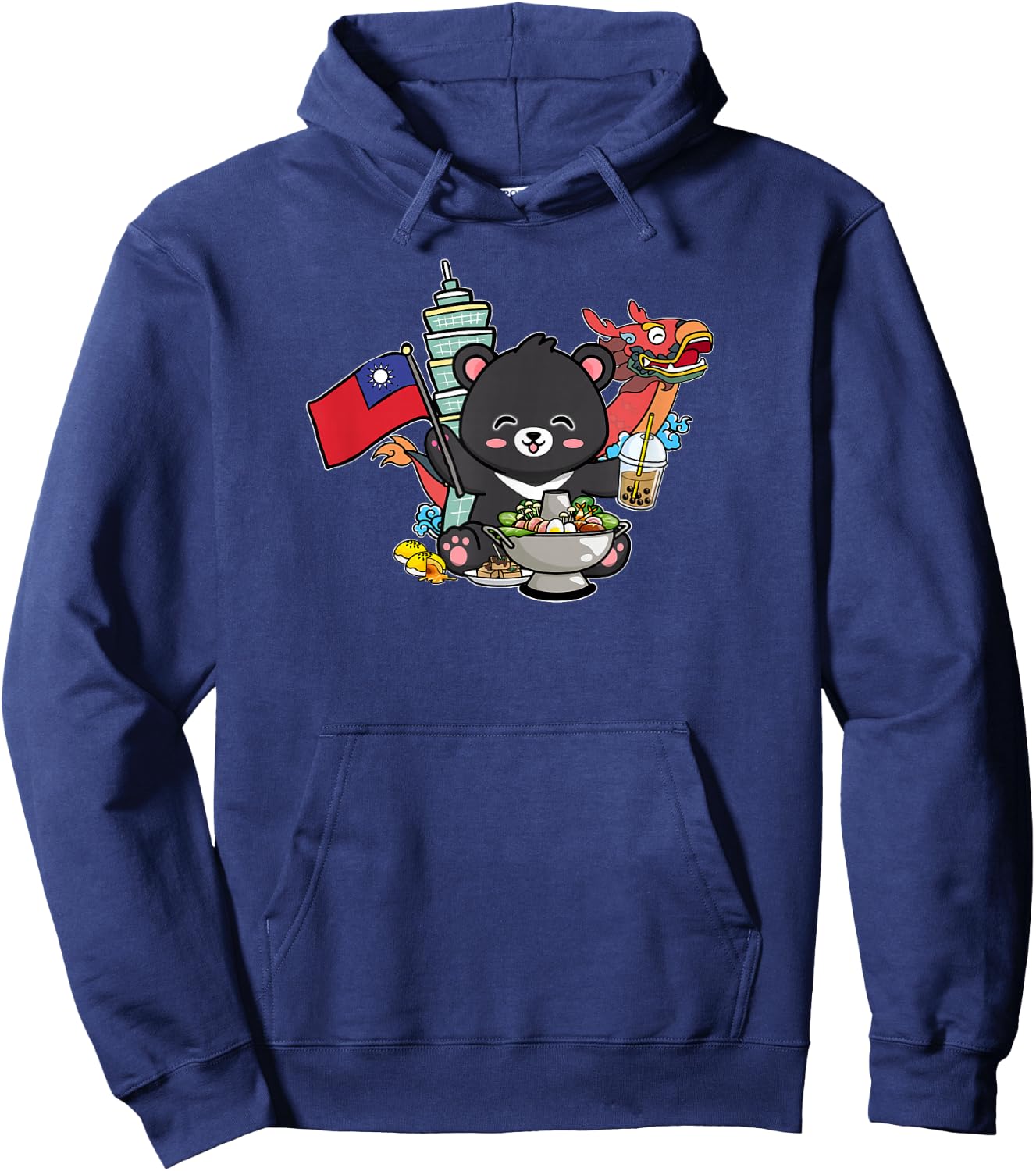 Kawaii Hot Pot Boba Bear Taiwan Flag Travel Hoodie - Hoodie | Navy