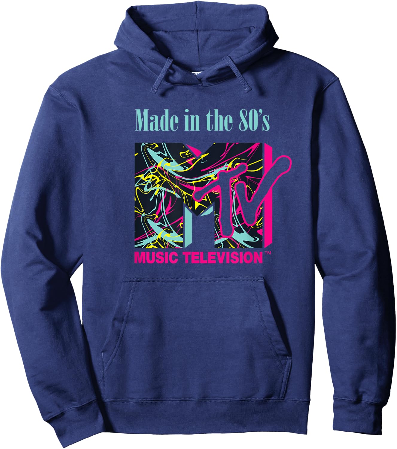 Mademark x MTV - The Official MTV Logo with Abstract Funky New Wave Lines Hoodie - Hoodie | Navy