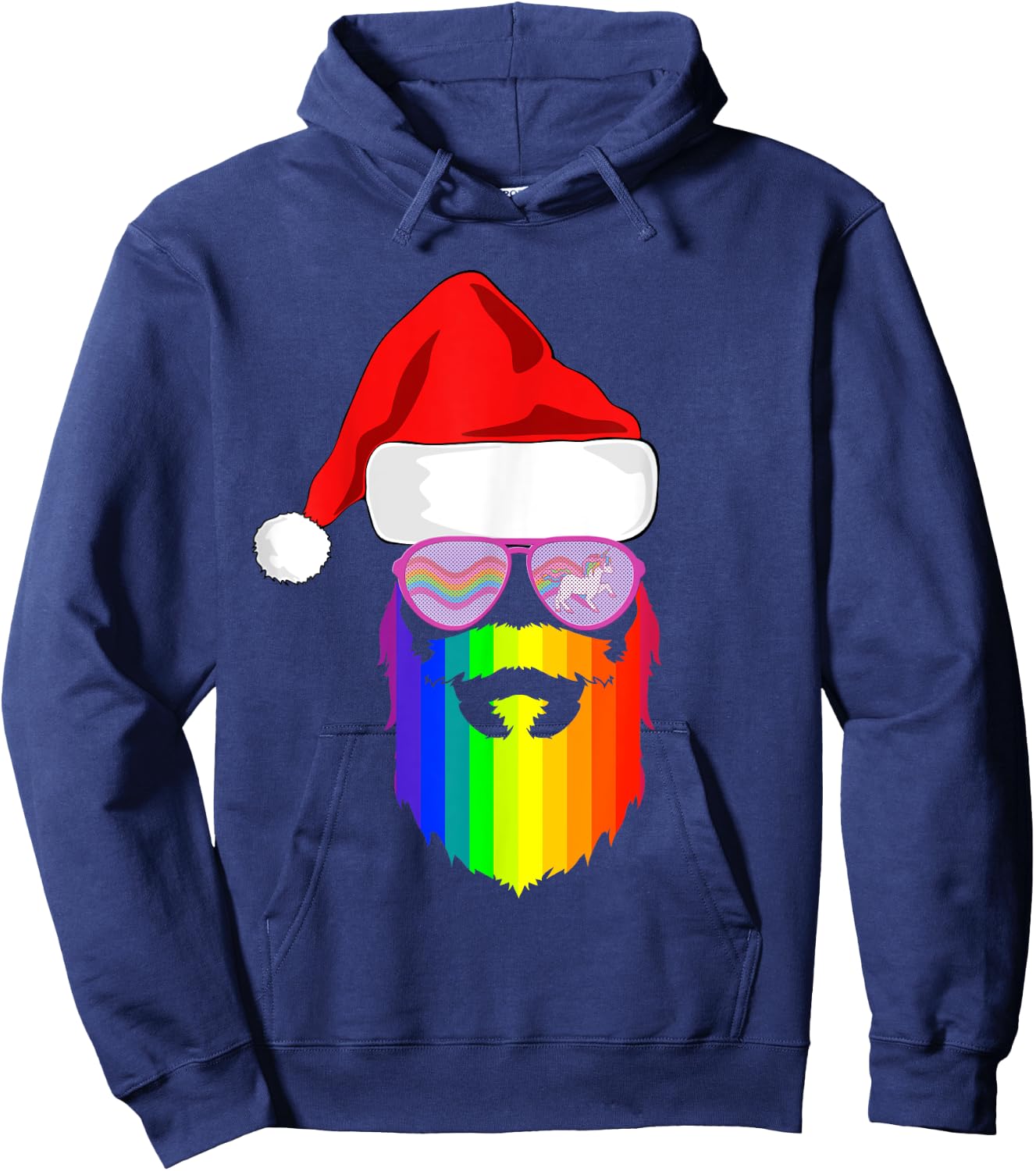 Gay Santa Claus Christmas Rainbow Unicorn Sunglasses LGBQT Hoodie - Hoodie | Navy
