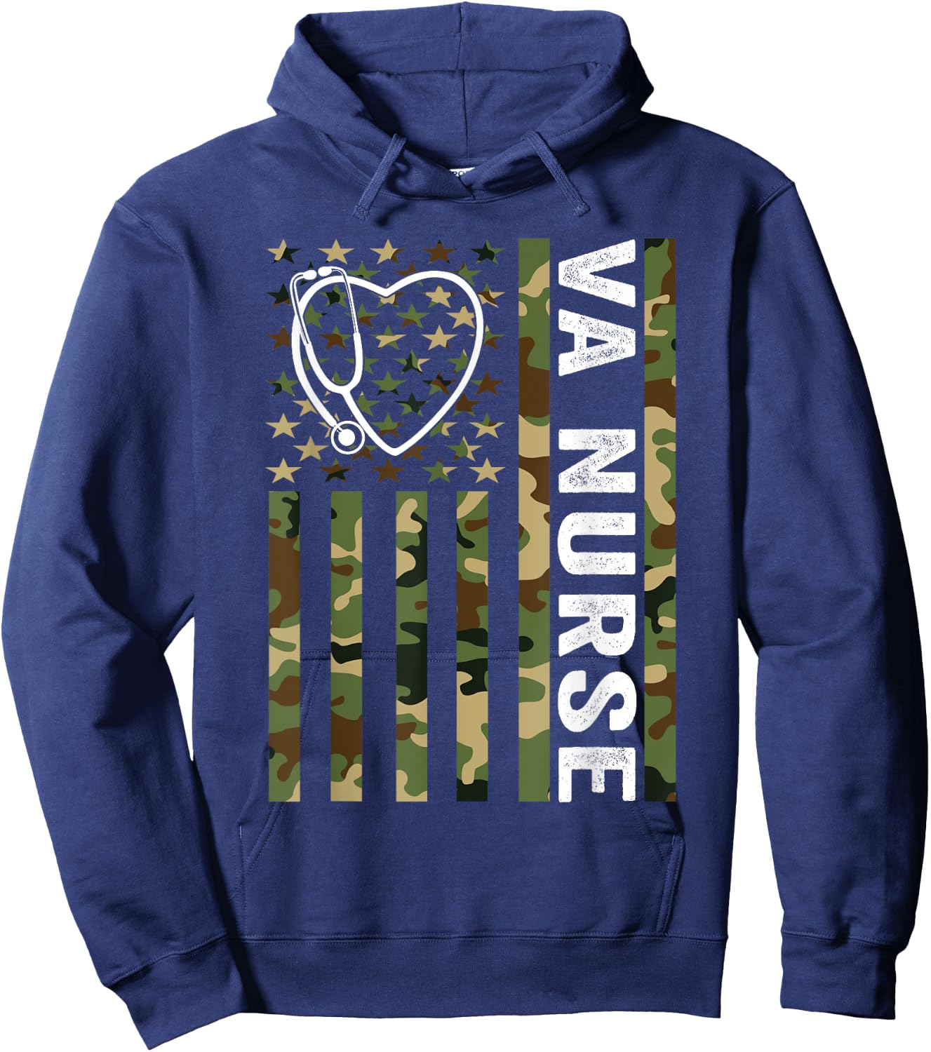 VA Nurse Camouflage American Flag Patriotic Medical Worker Hoodie - Hoodie | Navy