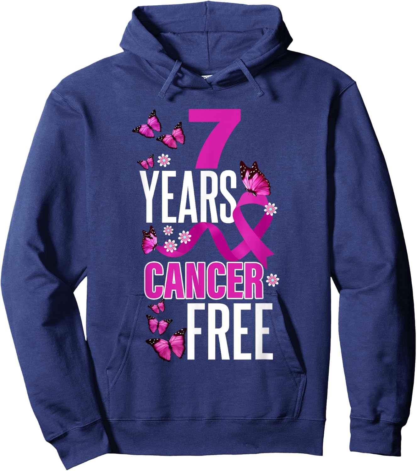 Seven Year Cancer Free For Breast Cancer Awareness Hoodie - Hoodie | Navy
