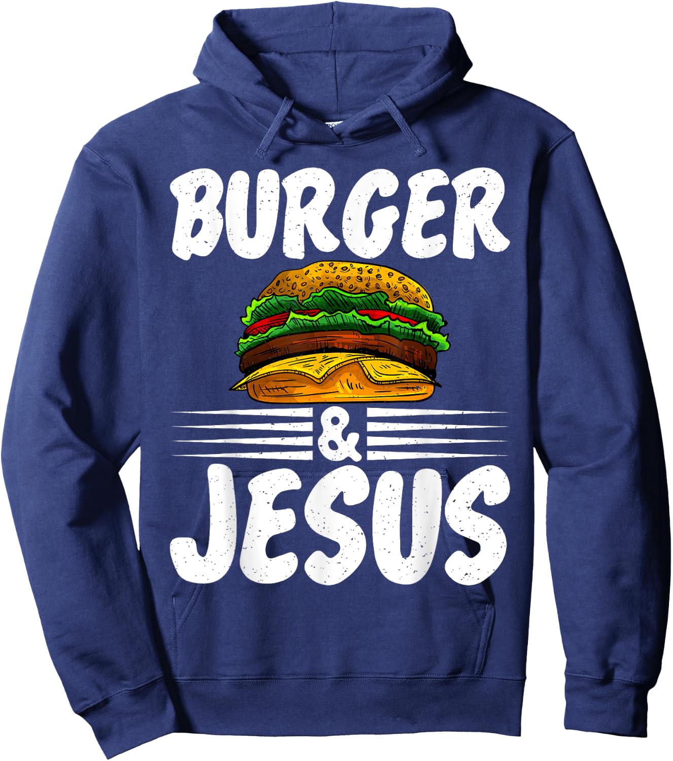 Hamburger Cheeseburger Burger and Jesus Fast Food Hoodie - Hoodie | Navy