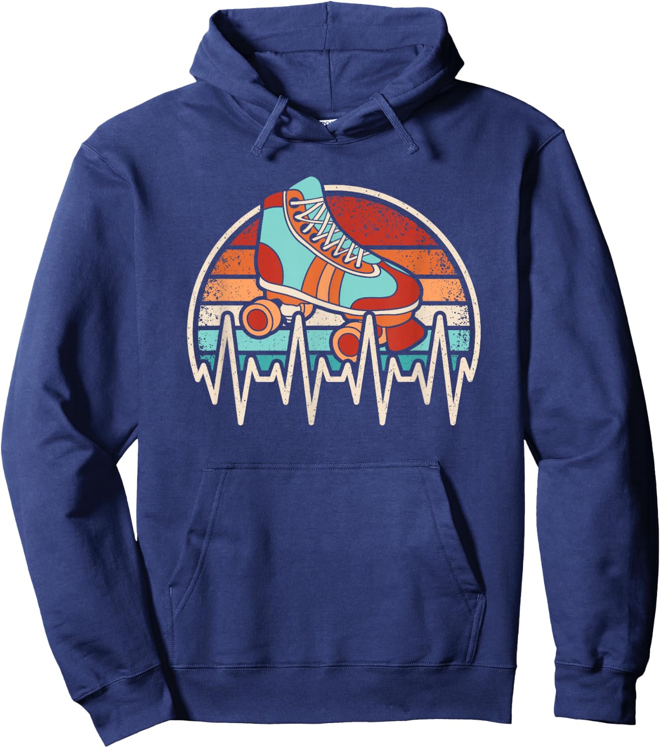 Roller Skate Heartbeat Roller Skating Lover Retro Men Women Hoodie - Hoodie | Navy