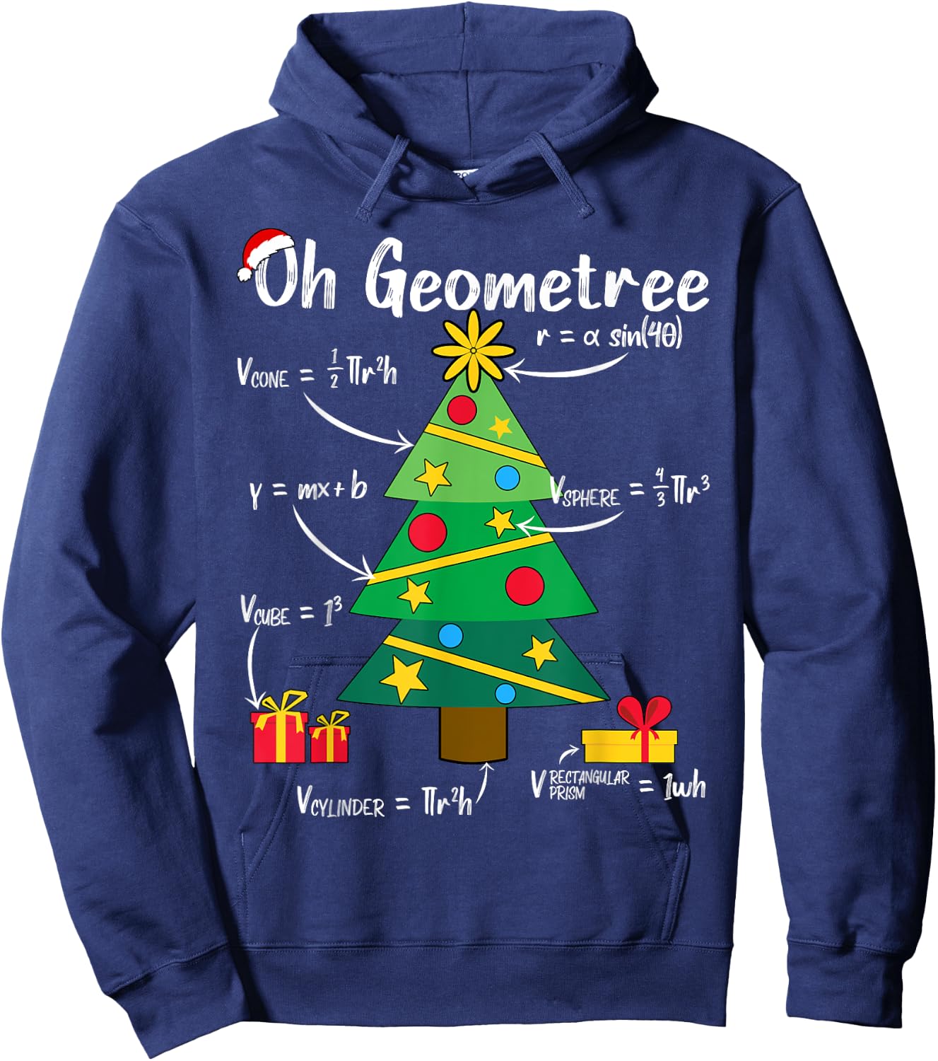 Oh Geometree Funny Christmas Tree Geometry Math Teacher Men Women Kids Hoodie - Hoodie | Navy