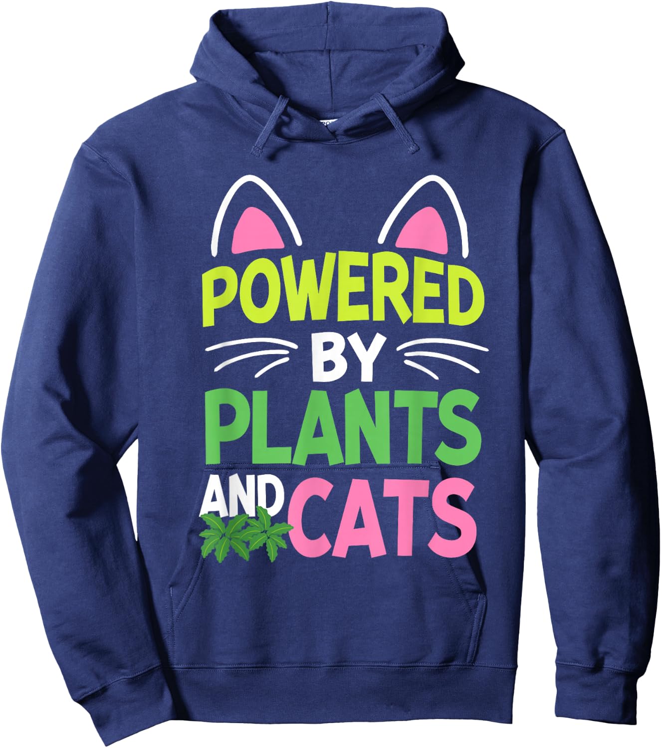 Powered By Plants and Cats Lover Vegan Cat Owner Hoodie - Hoodie | Navy