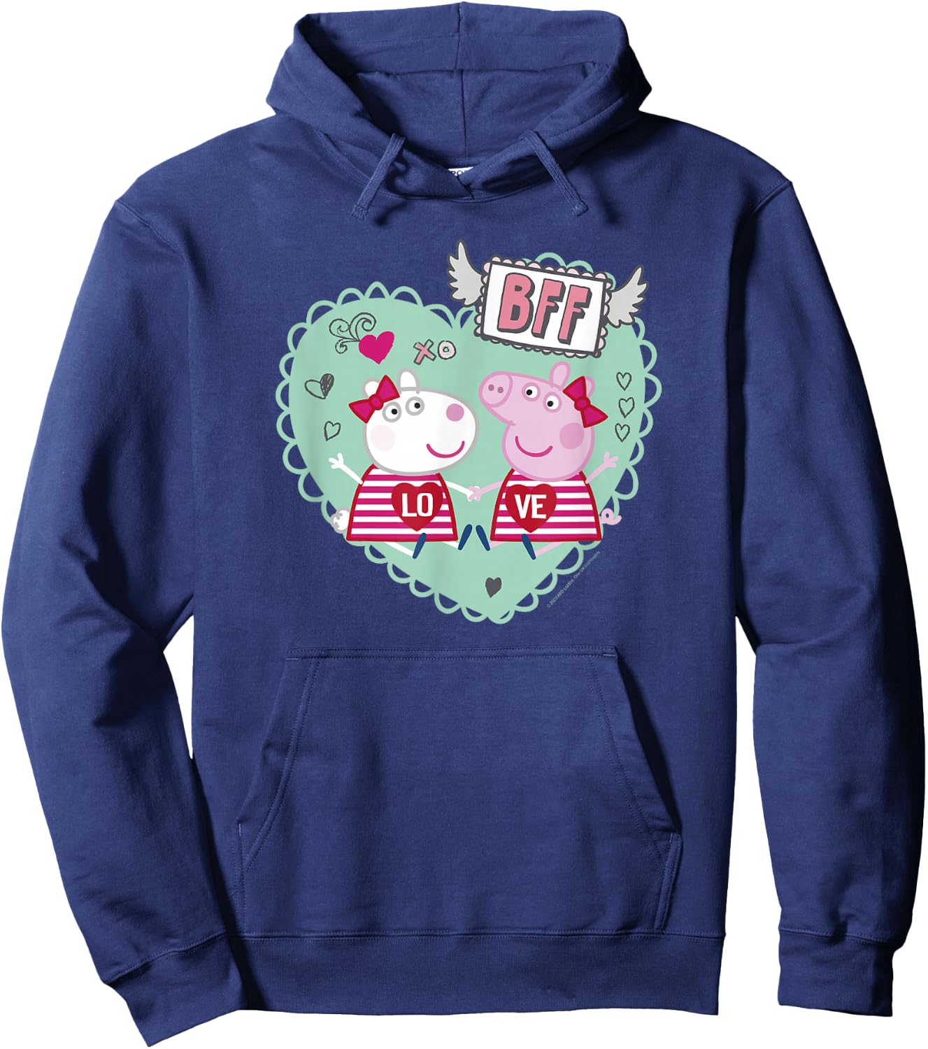 Peppa Pig Valentine's Day BFF Love Peppa & Suzy Heart Stamp Hoodie - Hoodie | Navy
