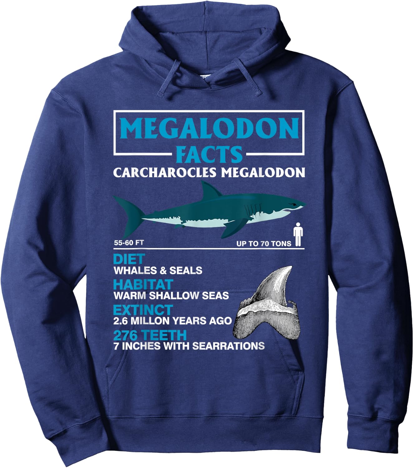 Meg Megalodon Facts Carcharocles Megalodon Prehistoric Shark Hoodie - Hoodie | Navy