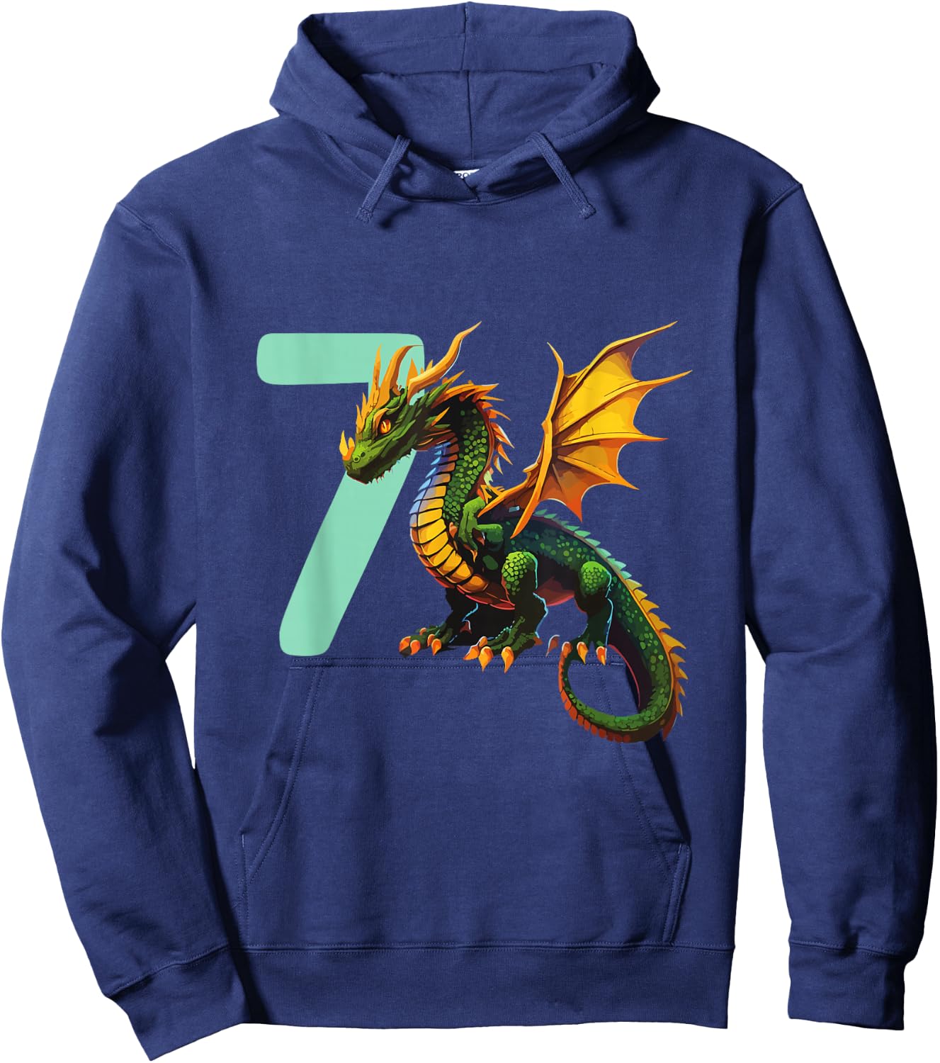 Children's Birthday Dragon 7 Years Boy Dragon Number Age , black Hoodie - Hoodie | Navy