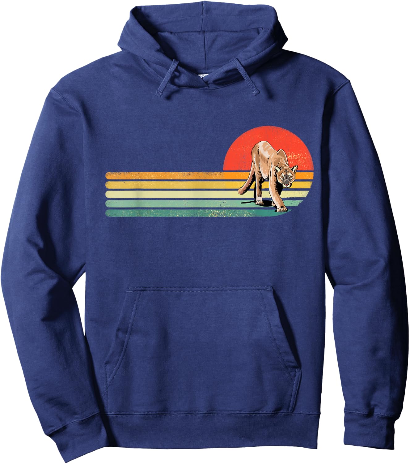 Retro Vintage Cougar Mountain Lion Large Cat Wildlife Animal Hoodie - Hoodie | Navy
