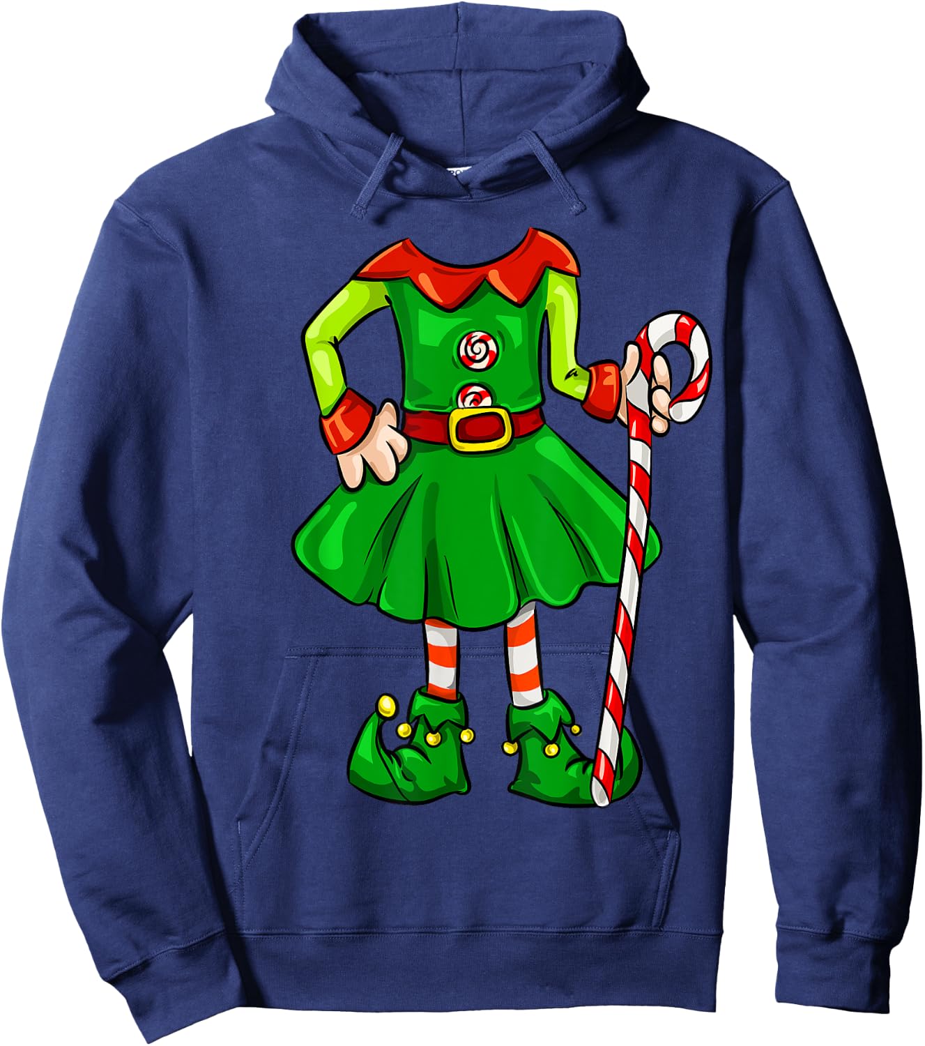 Funny Christmas Gift Cute Candy Cane Elf Girl Costume Hoodie - Hoodie | Navy
