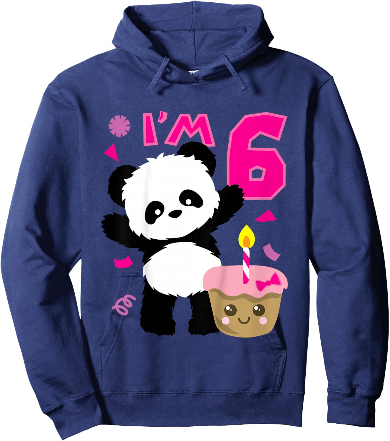Kids Panda with Kawaii Cake 6 Years Old Girls Birthday Party Hoodie - Hoodie | Navy