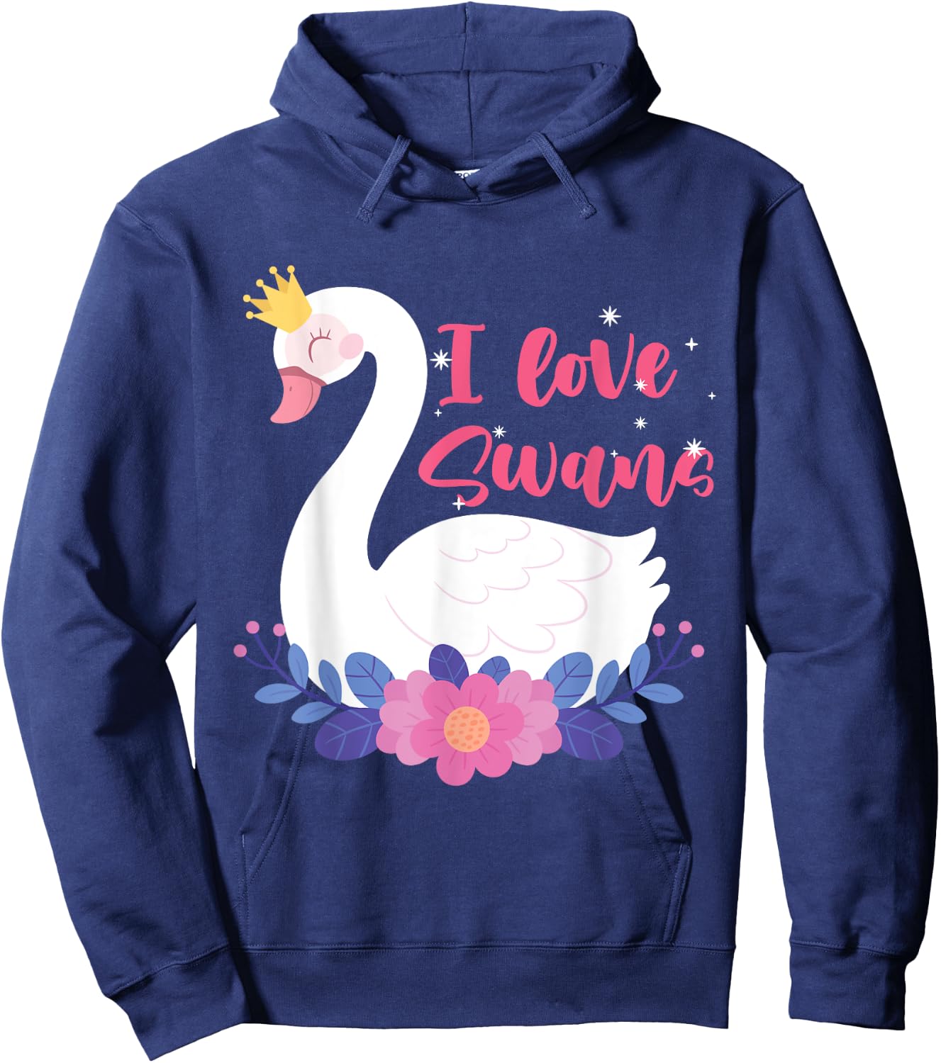 I Love Swans Bird Zoo Animal Lake Water Lily Flowers Crown Hoodie - Hoodie | Navy