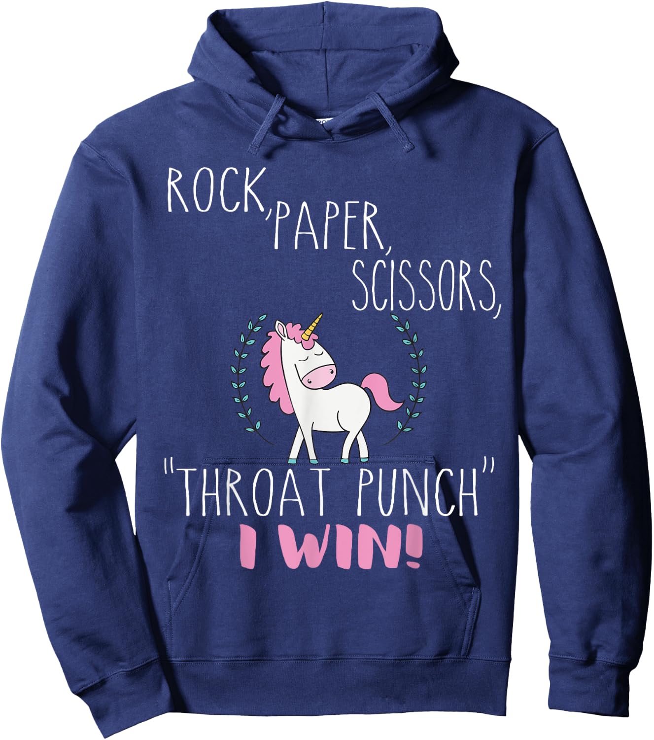 Funny Unicorn Rock Paper Scissors Throat Punch I Win Hoodie - Hoodie | Navy