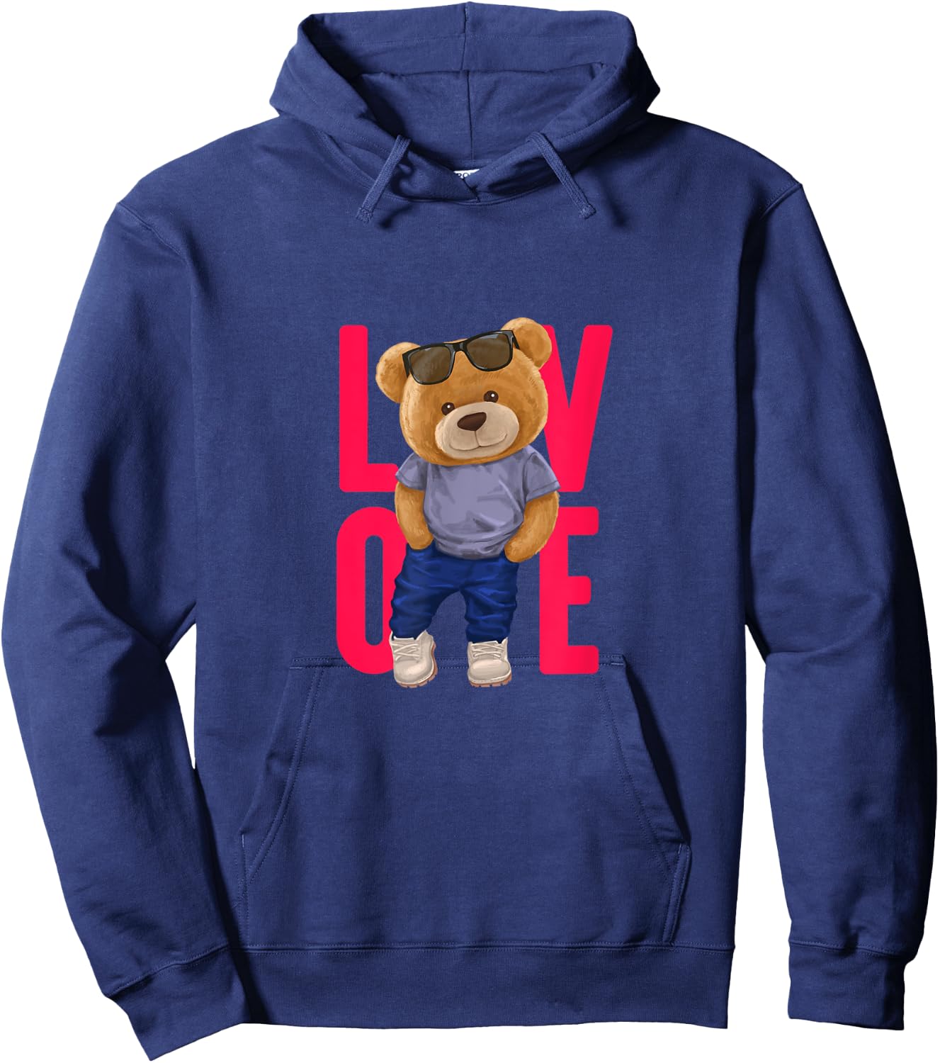 Wear Cool Teddy Bear Fashion Guy Cartoon Graphic Designs Fun Hoodie - Hoodie | Navy