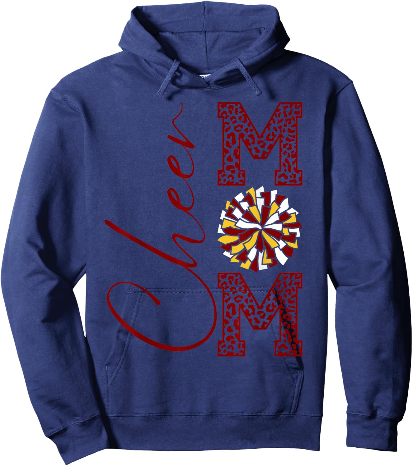 Cheer Mom | Maroon Gold White Burgandy Yellow Leopard Print Hoodie - Hoodie | Navy