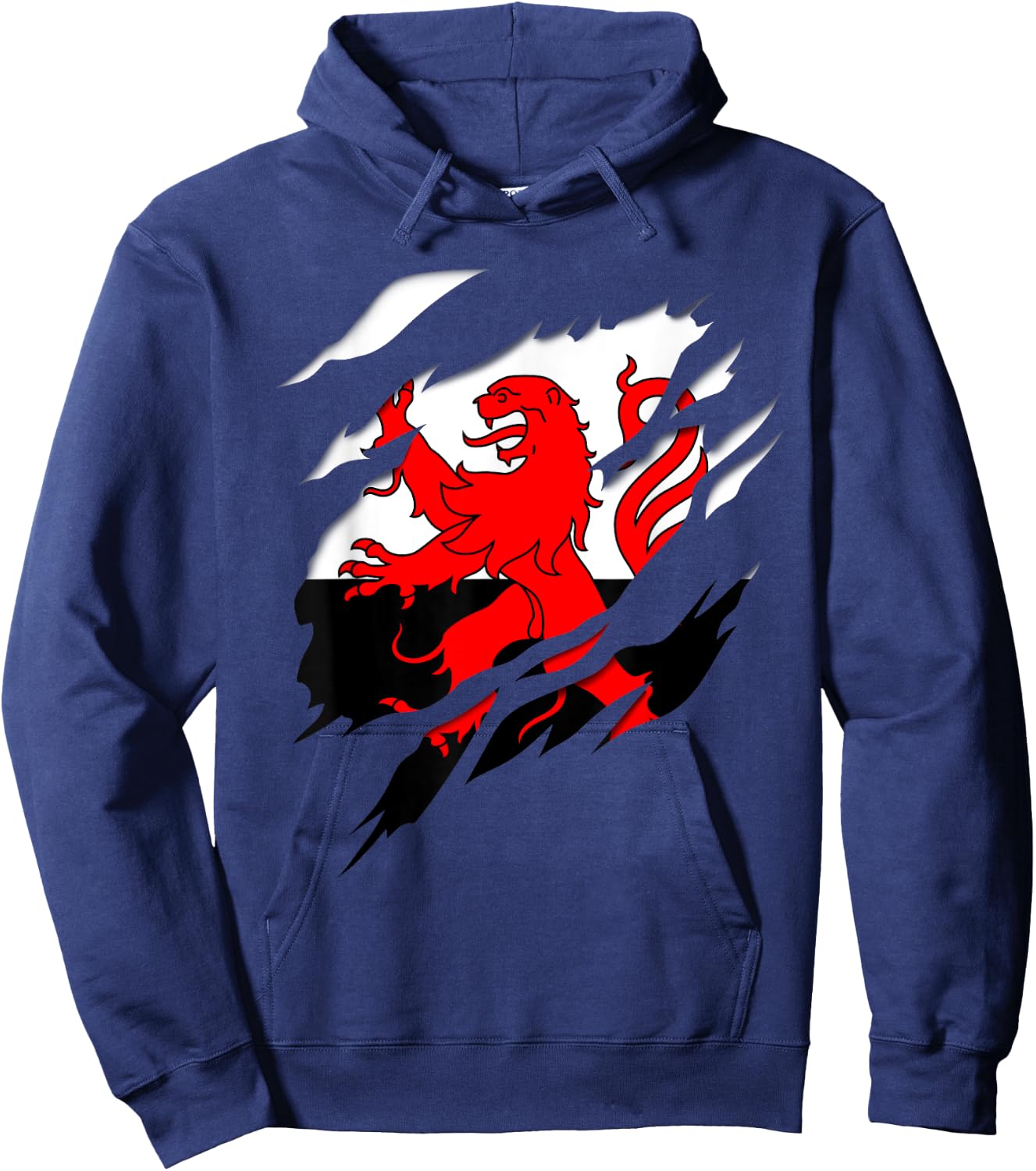 Flag Poitou Crest Torn 3D Effect France , Black, S Hoodie - Hoodie | Navy