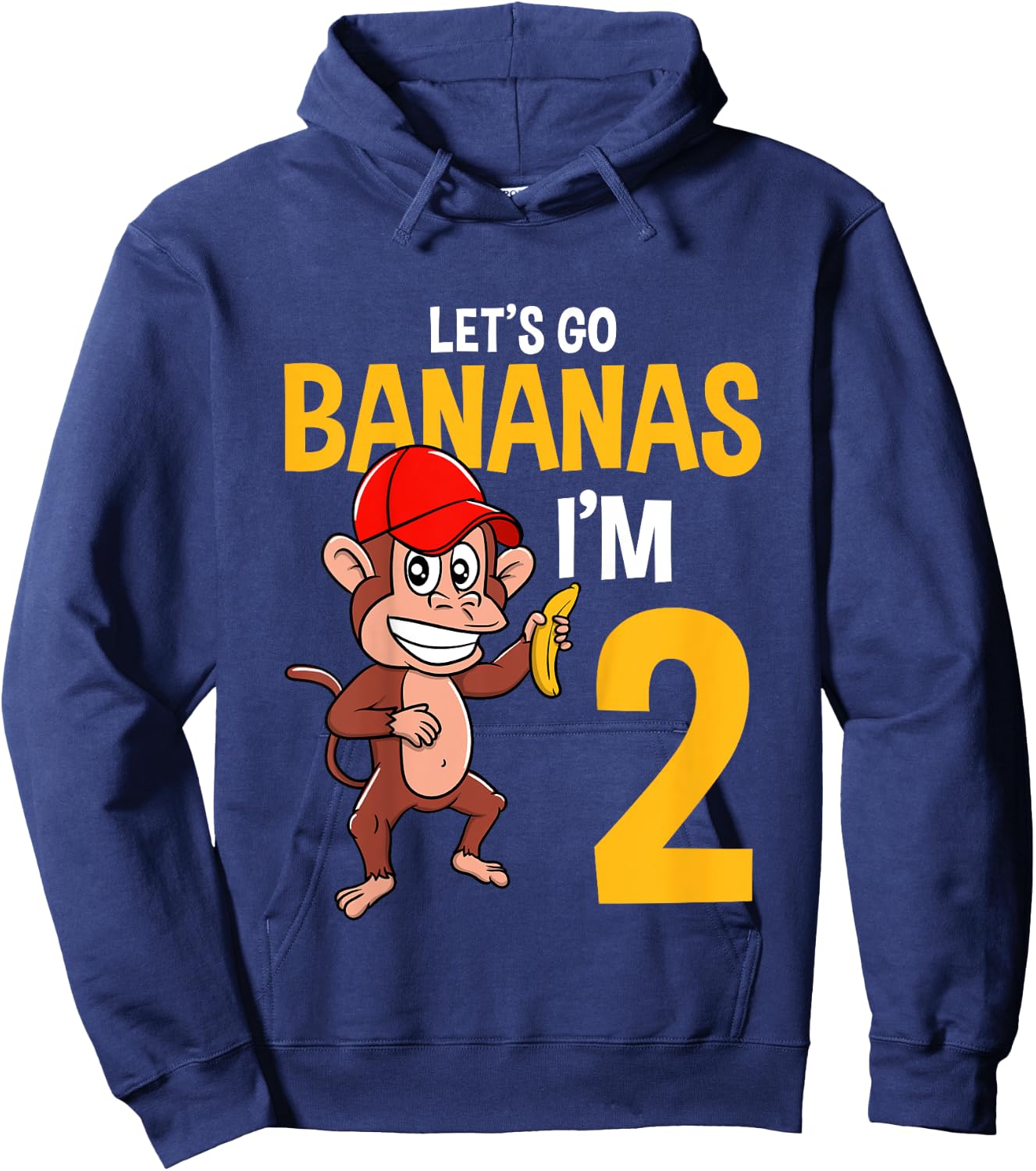 Lets Go Bananas 2nd Birthday Monkey 2 Year Old Boy Girl Hoodie - Hoodie | Navy