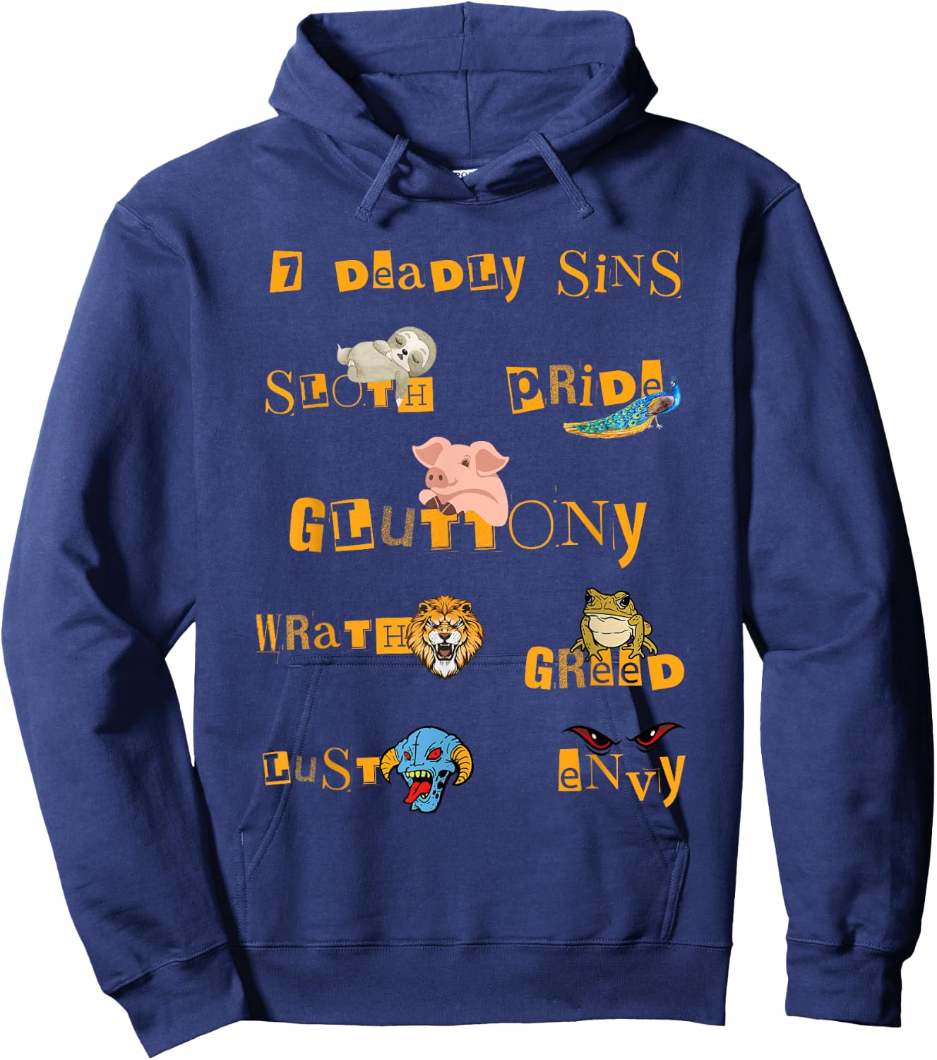 Seven Deadly Sins Lust Pride Gluttony Sloth Wrath Greed Envy Hoodie - Hoodie | Navy