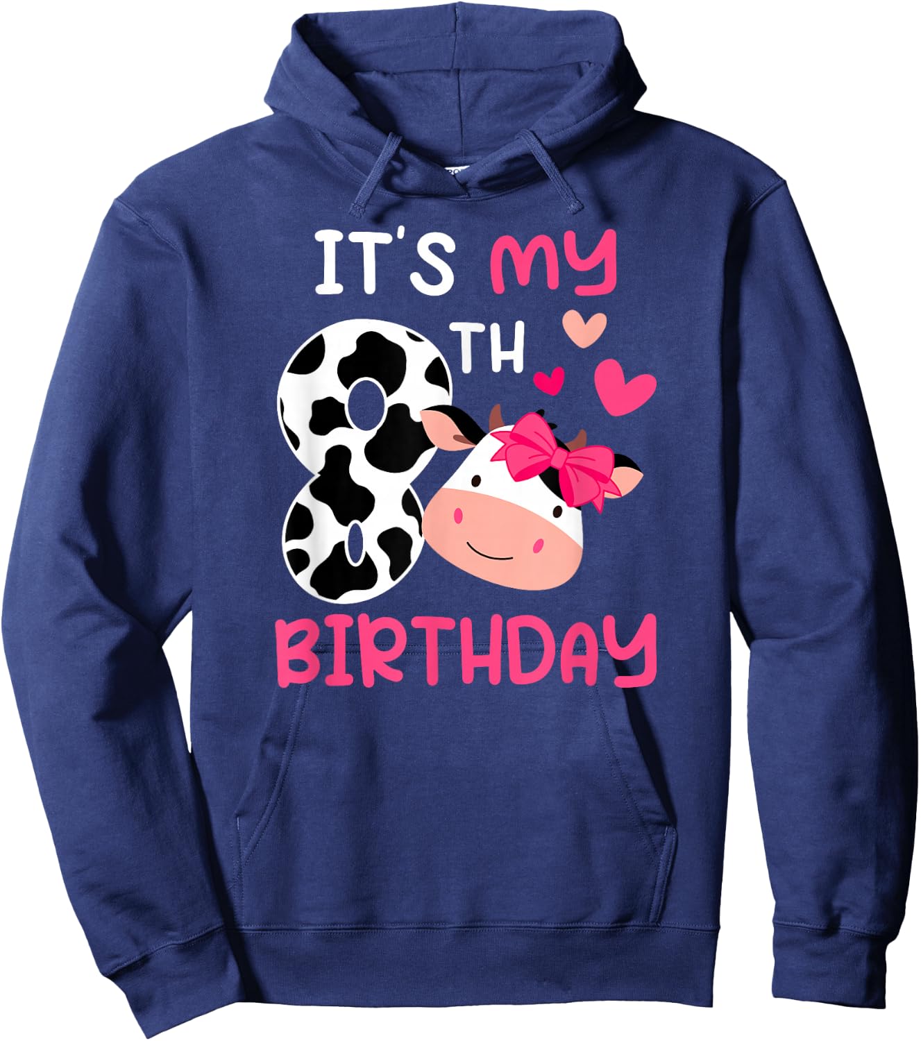 8th Cow Birthday 8 Year Old Girl Cow Birthday Party Hoodie - Hoodie | Navy