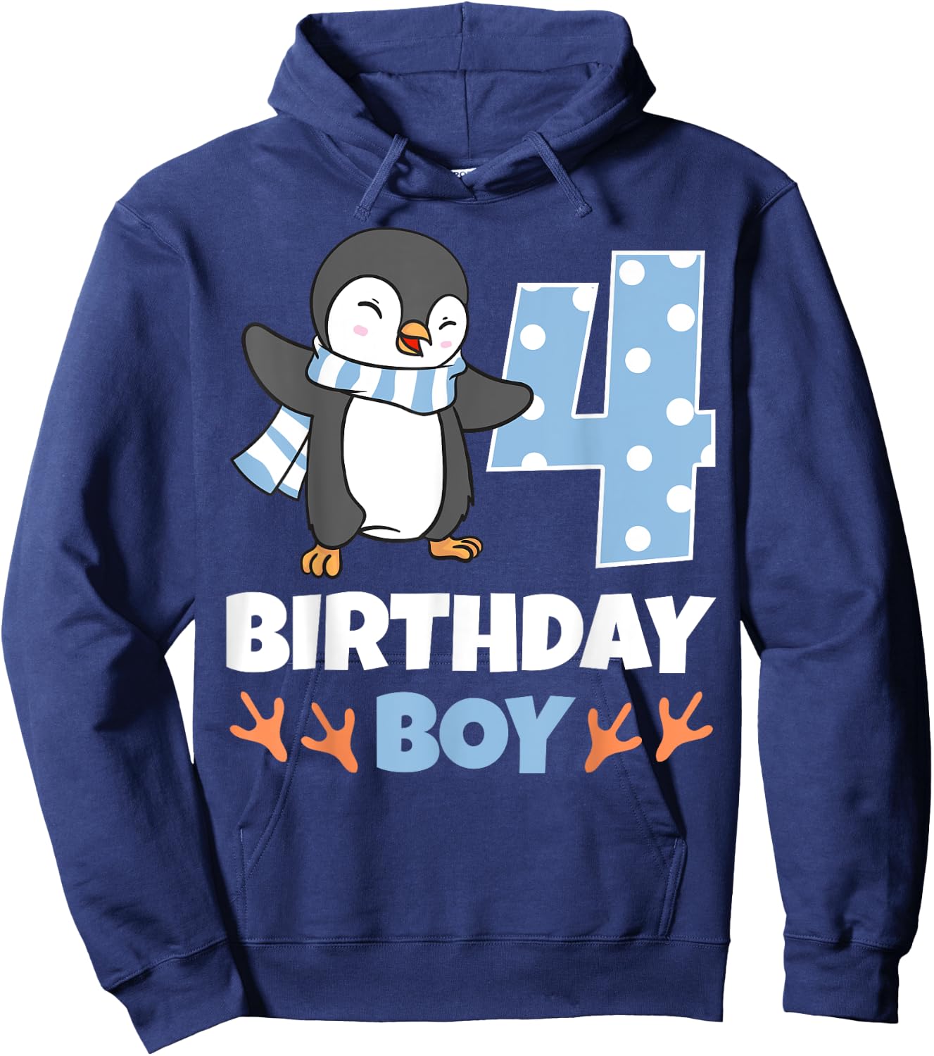 Penguin 4th Birthday Boy Winter Theme Party Celebration Hoodie - Hoodie | Navy