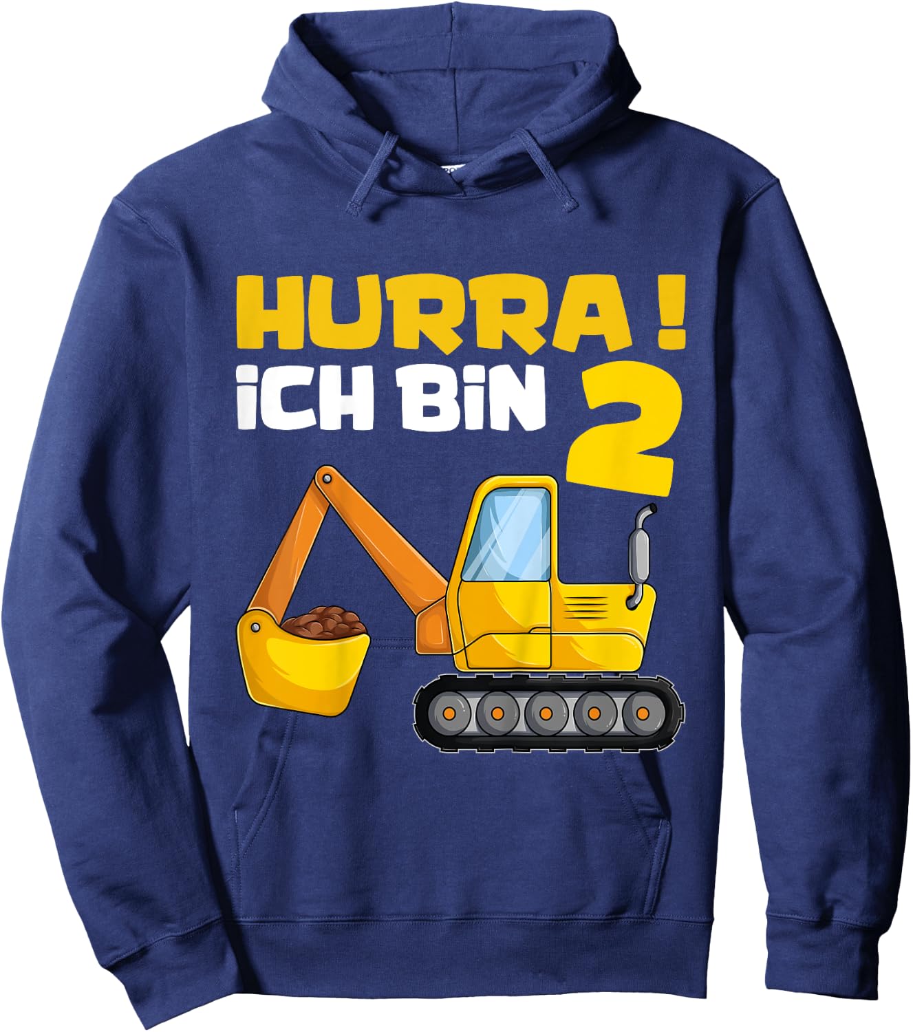 Hurra Ich Bin 2. Geburtstag Jungen Shirts, Zwei Jahre Bagger Hoodie - Hoodie | Navy