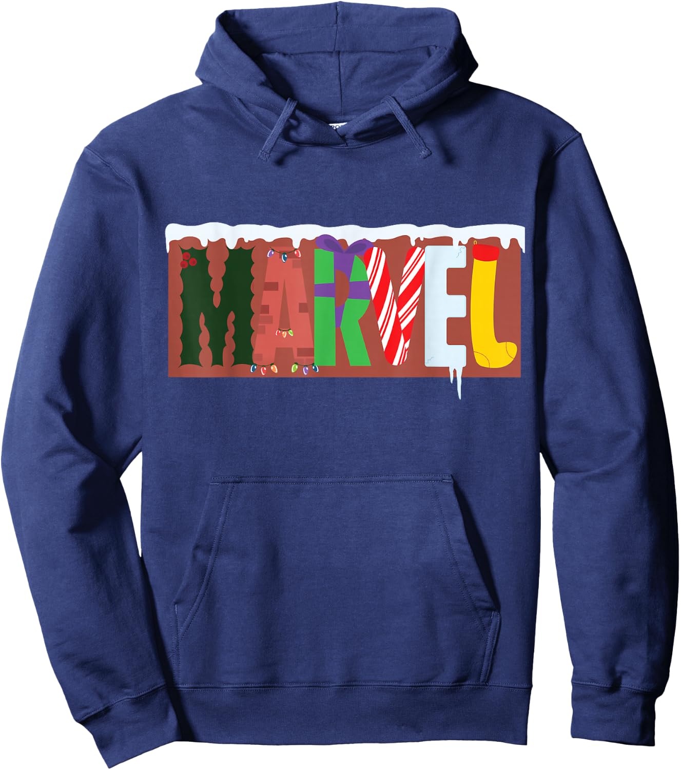 Marvel Logo with Christmas Holiday Avengers Decorations Hoodie - Hoodie | Navy
