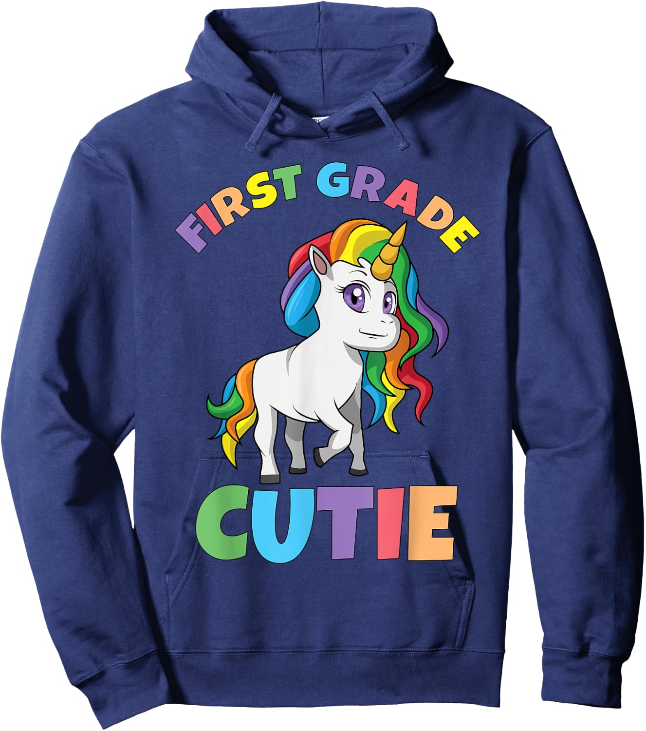 First Day of School 1st First Grade Cutie Girls Unicorn Hoodie - Hoodie | Navy
