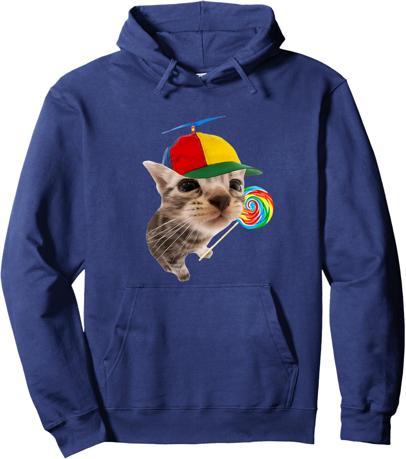 Silly Cat with Lollipop Meme Hoodie - Hoodie | Navy