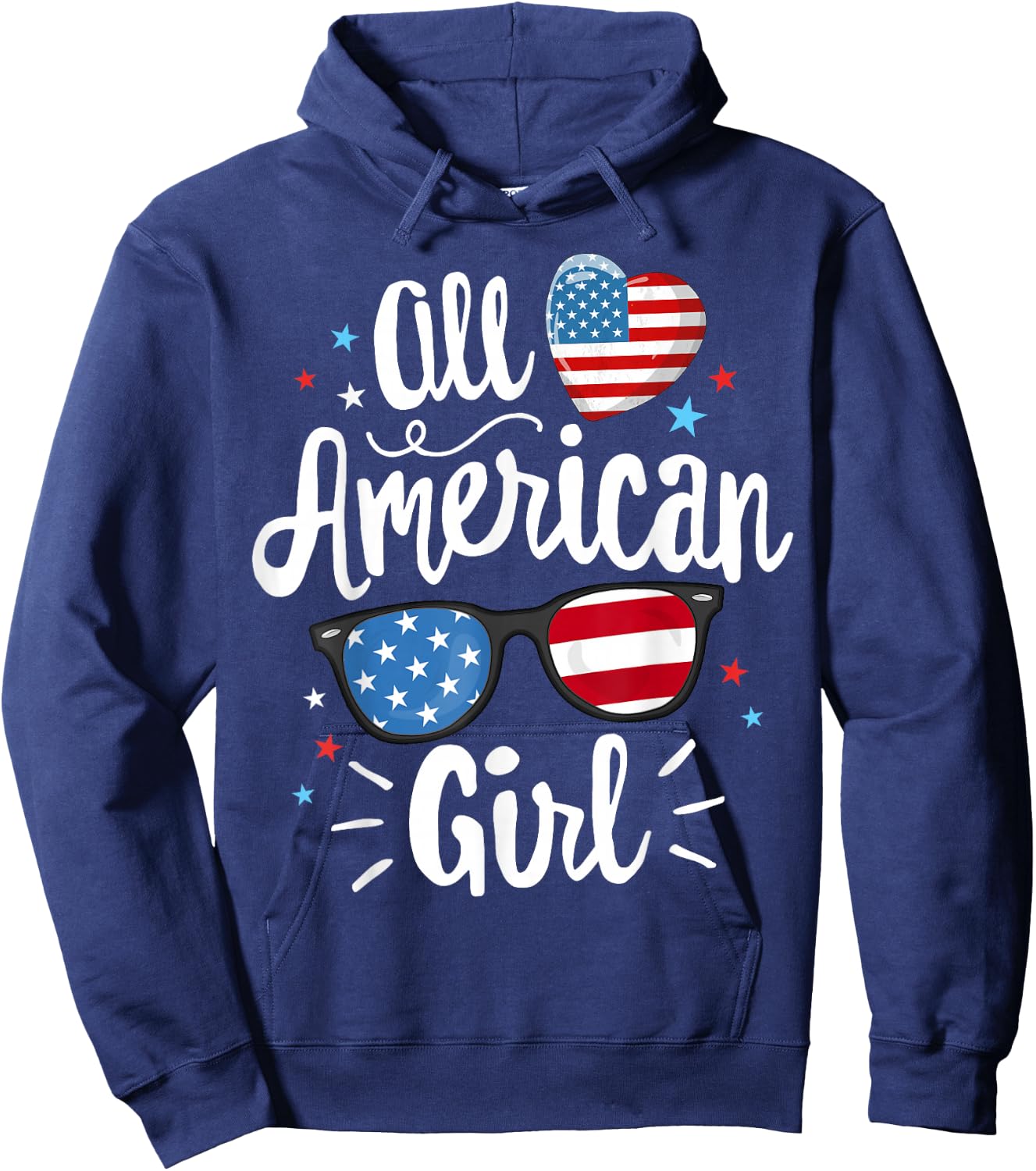 All American Girl Women American Flag 4th of July Patriotic Hoodie - Hoodie | Navy