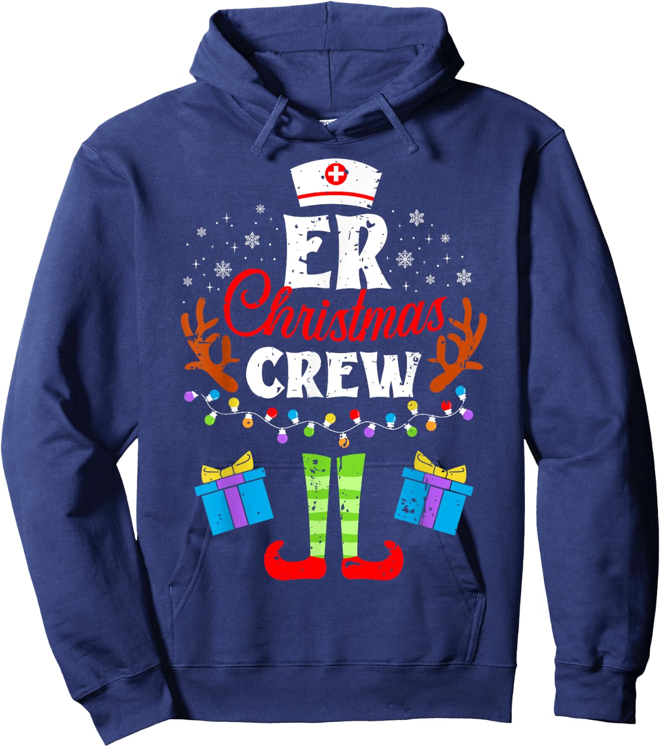 ER Christmas Nurse Crew Nursing Women Men Pajama Xmas Hoodie - Hoodie | Navy