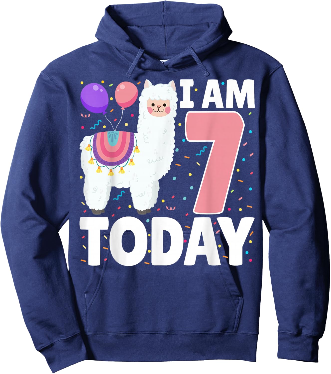 I'm 7 Today 7th Birthday Party Cute Llama Lover Boys Girls Hoodie - Hoodie | Navy
