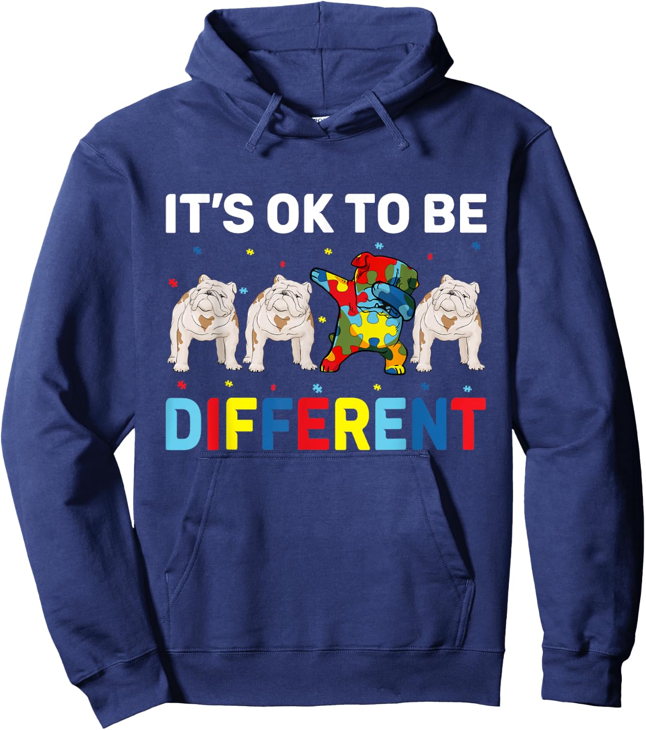 Autism Awareness Day Gift Funny Dabbing English Bulldog Hoodie - Hoodie | Navy