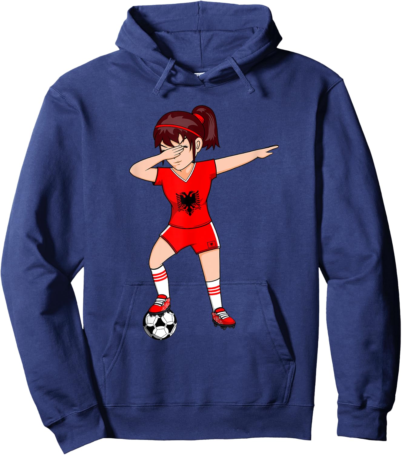 Dabbing Soccer Girl Albania Jersey Albanian Football Lovers Hoodie - Hoodie | Navy