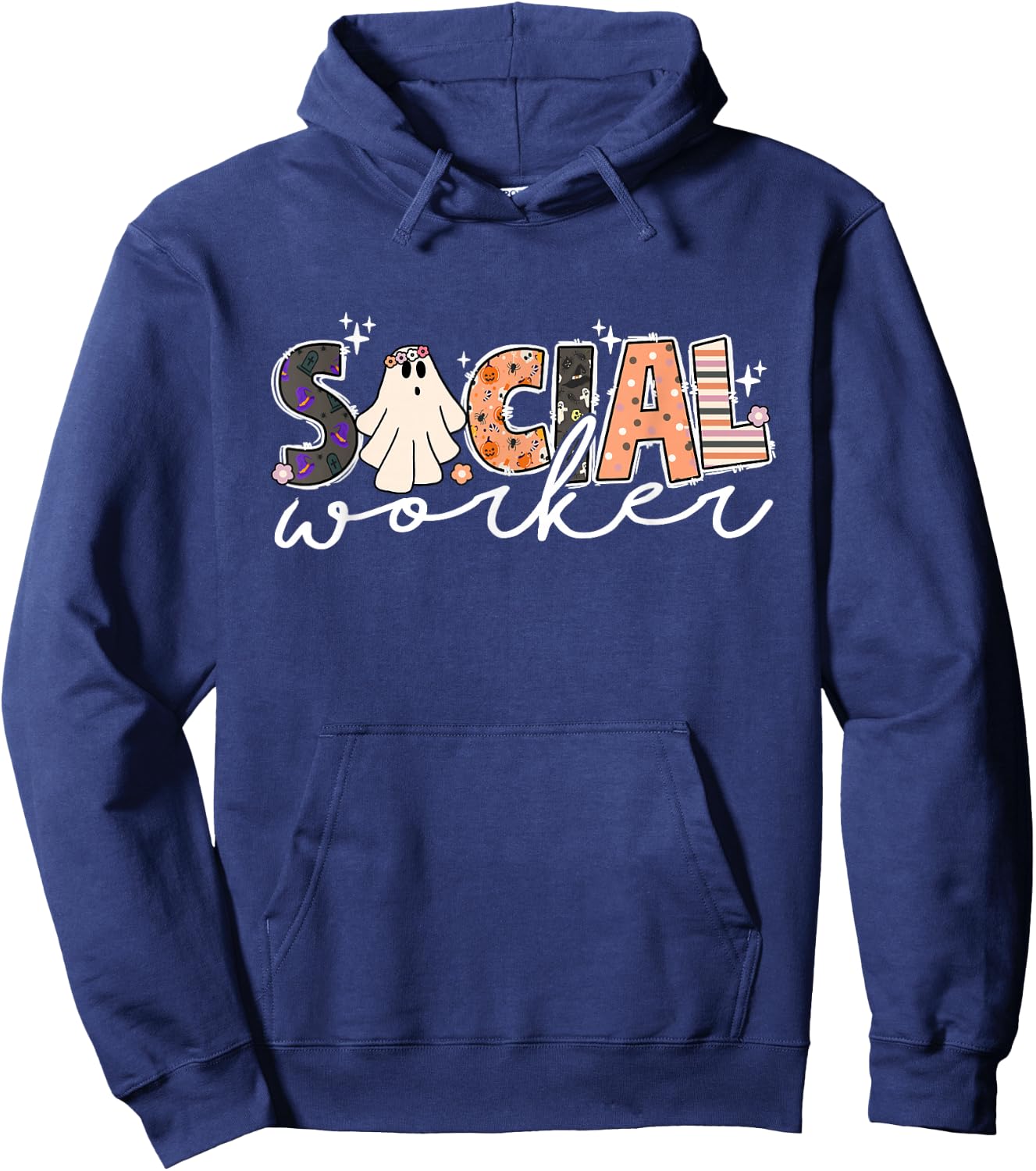 Social Worker Halloween School Social Work Retro Ghost Funny Hoodie - Hoodie | Navy