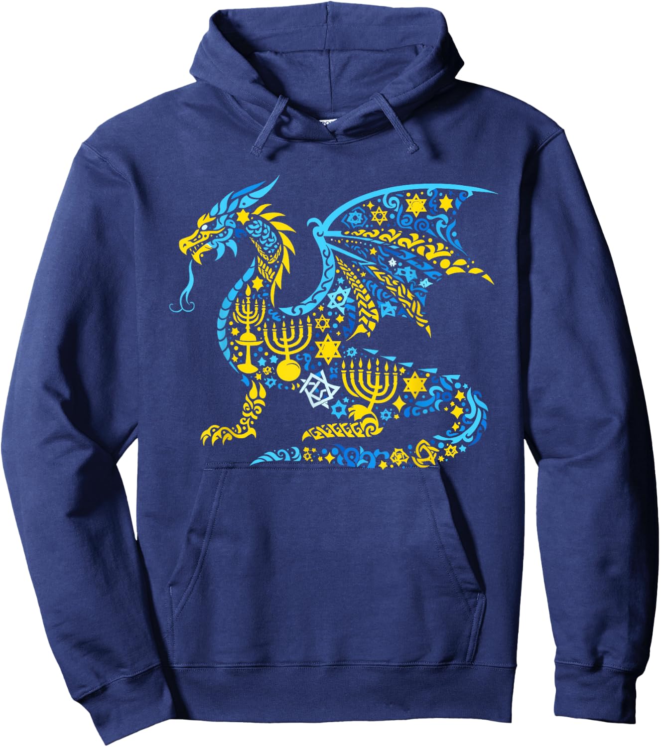 Dragon Menorah Dreidel Jewish Hanukkah Kids Hoodie - Hoodie | Navy